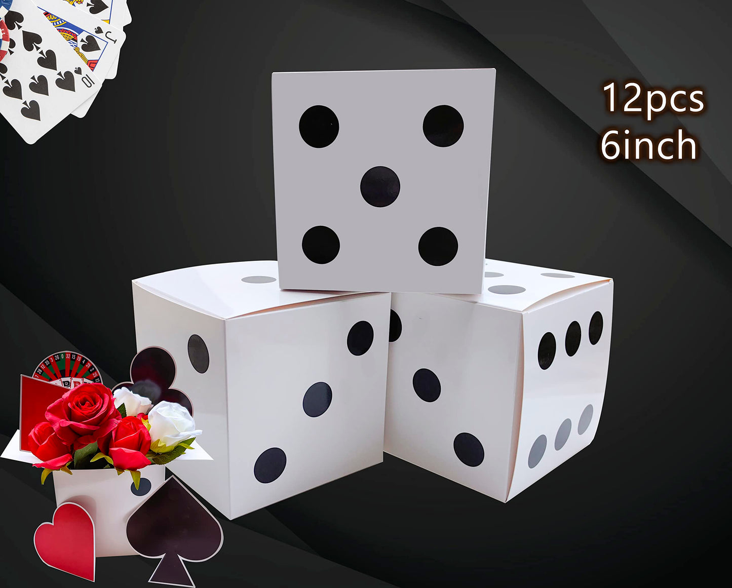 Eylola 12 Pcs White Dice Favor Boxes 6 x 6 x 6 Inch dice Boxes Bulk for centerpieces Casino Party Decorations Game Night Decorations Casino Themed