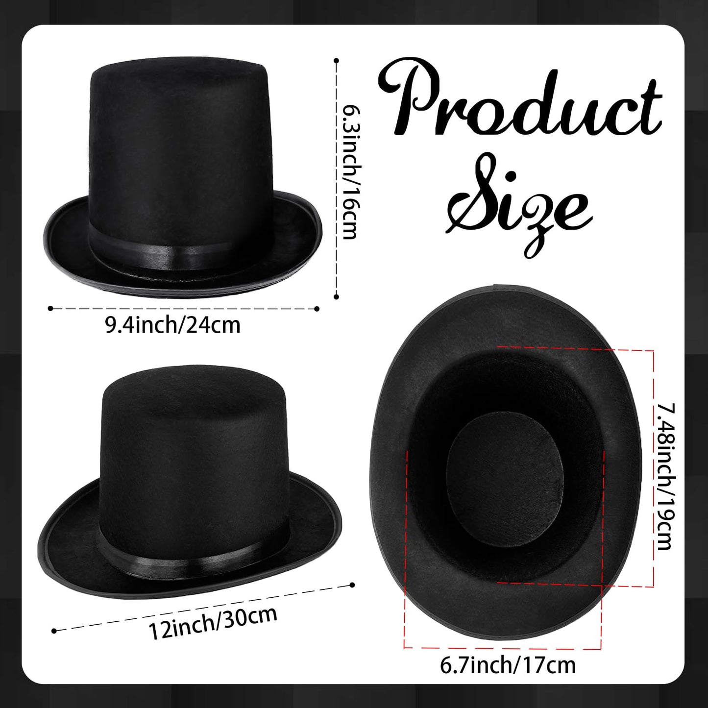 Eerrhhaq 3 Pack Black Felt Top Hats for Kids,Magician Hat Costume,Tall Victorian Tuxedo Costume Hat for Halloween Dress up Cosplay Party Accessories