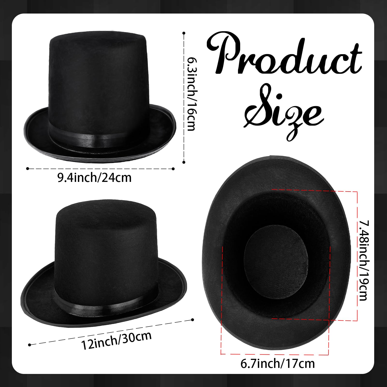 Eerrhhaq 3 Pack Black Felt Top Hats for Kids,Magician Hat Costume,Tall Victorian Tuxedo Costume Hat for Halloween Dress up Cosplay Party Accessories