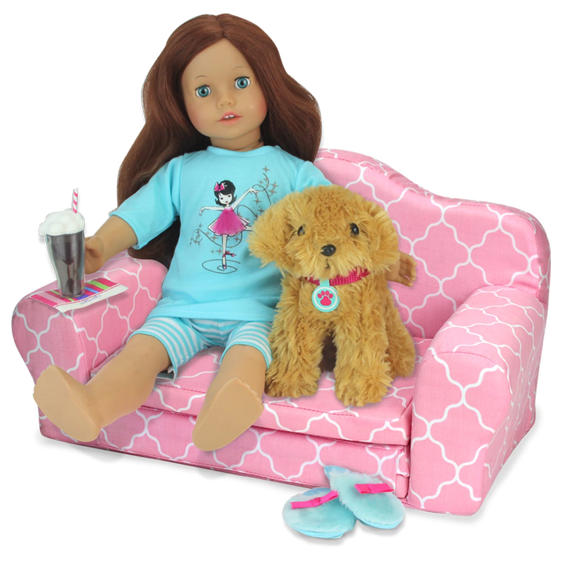 Sophia's 2-in-1 Plush Print Pull-Out Sofa Bed for Two 18'' Dolls, Pink