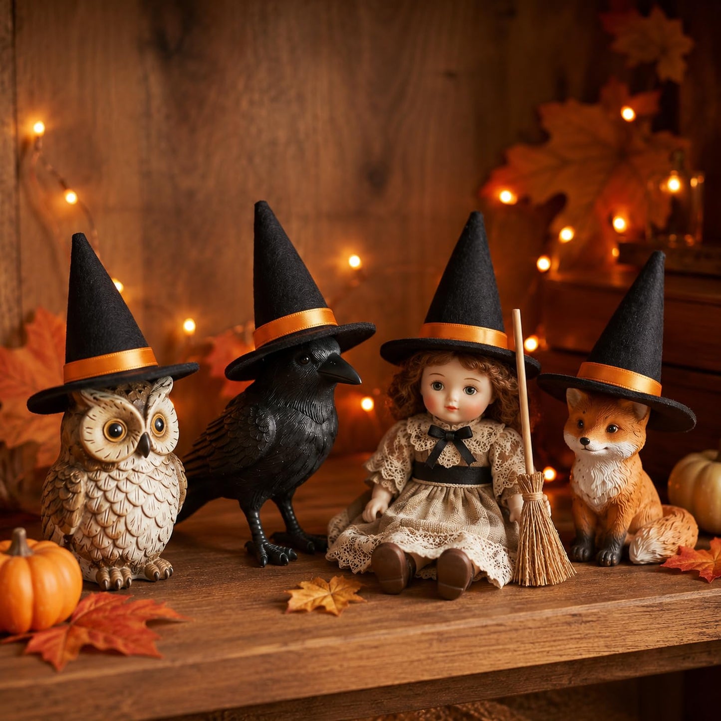 Oarkive Mini Witch Hats for Crafts - 6PCS Small Felt Witch Hat Decorations with Orange or Yellow Bands, Miniature Witch Hats for Halloween Decor, DIY