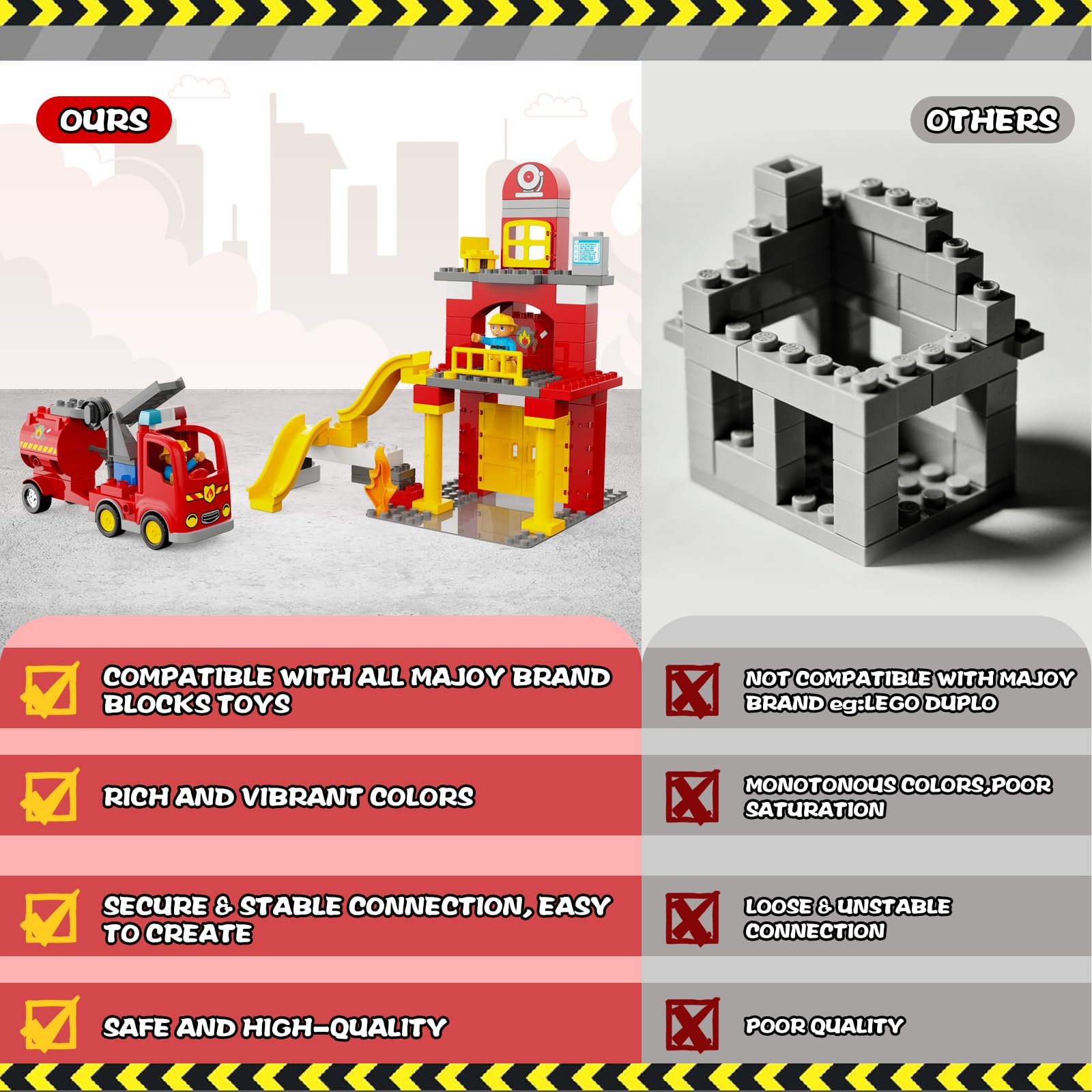 XENQITOYS Fire Station Playset, Fire Trucks for Toddlers 3-5, Firefighter Gifts, Classic Big Building Blocks Compatible with All Major Brand
