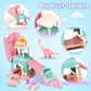 Dinosaur Slide for Toddlers 1-3, Car Ramp Race Track with 4 Push Cars, Pink