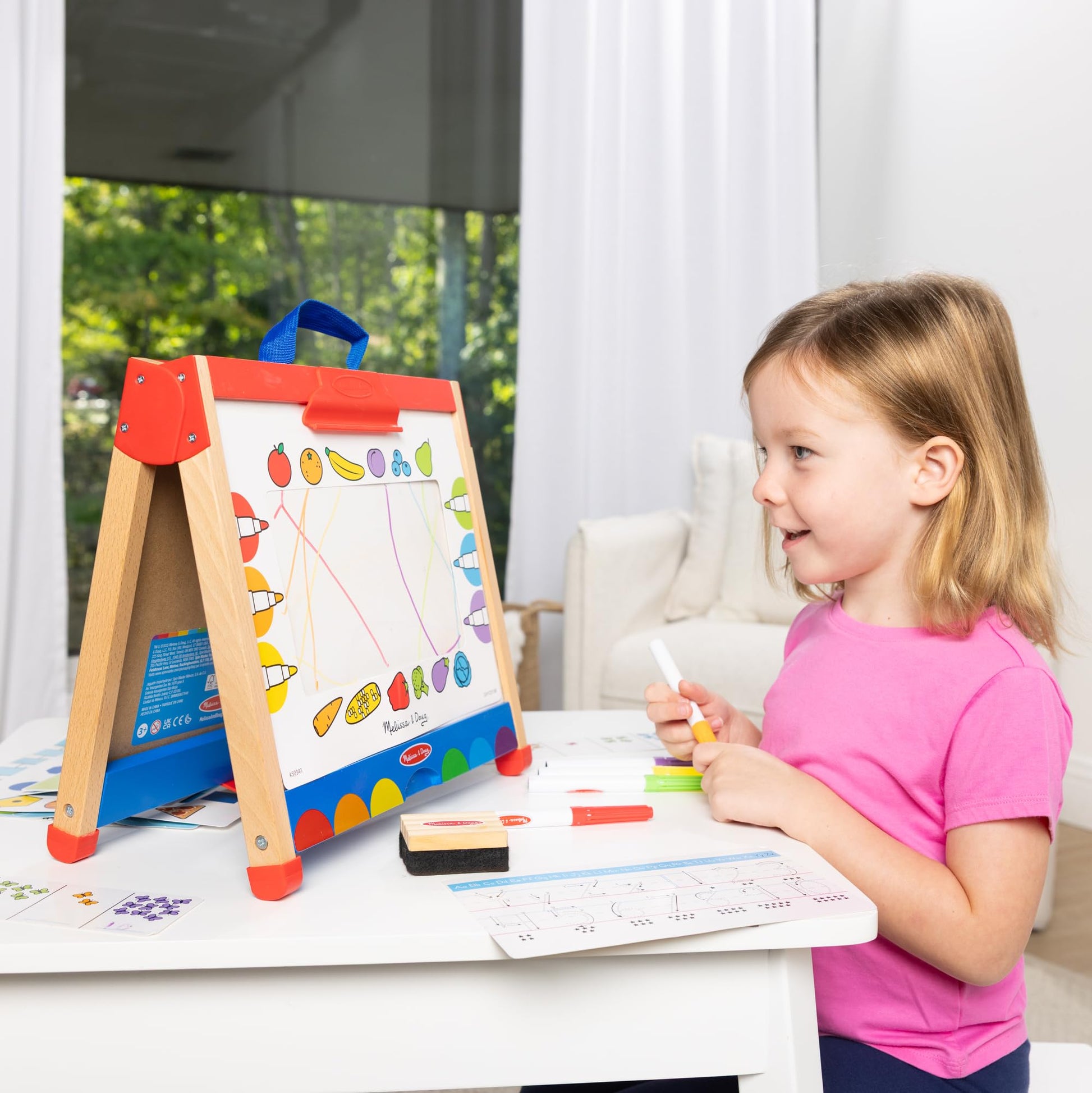 Melissa & Doug Take-Along Activity Easel, Double-Sided Wooden Art Center