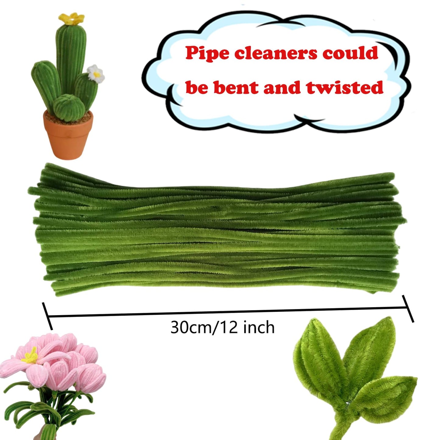 Swpohrat 100 Pieces Moss Green Pipe Cleaner Craft Set,Thick Fuzzy Chenille Stem Pipe Cleaners for DIY Craft Projects and Decorations