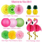 YUNXUAN Flamingo Party Supplies, Hawaiian Party Decorations Flamingo and Pineapple Honeycomb Ball Paper Lanterns Paper Fans Pom poms Flowers