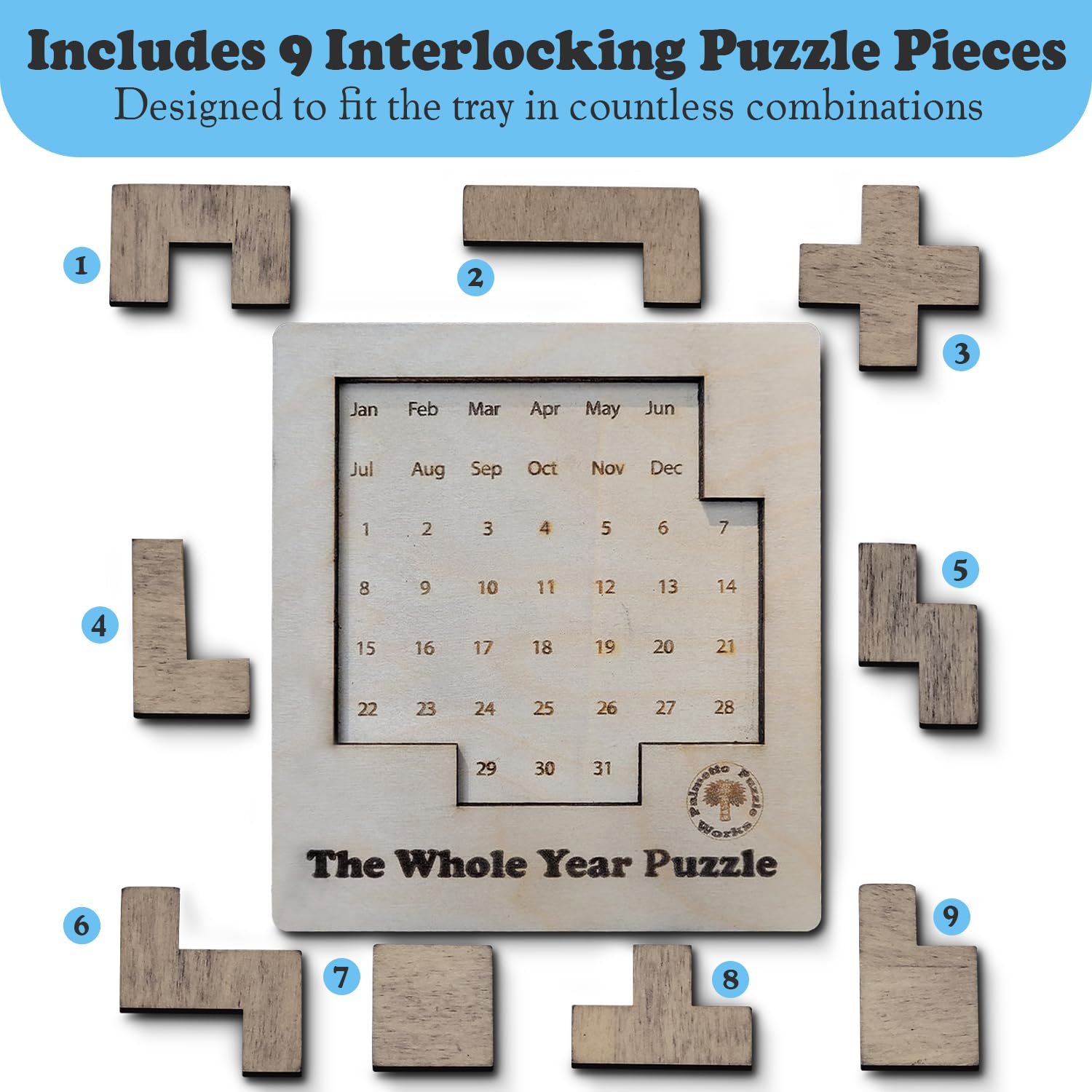 Palmetto Puzzle Works The Whole Year Puzzle - Wooden Puzzles for Teen' & Adults, Educational Games for Families & Gift Ideas for Classroom Games