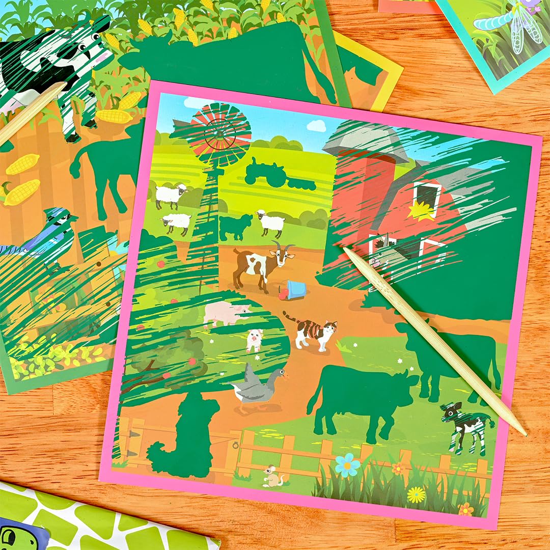 READY 2 LEARN Magic Scratch Paper - Farm - 10 Vibrant Scenes - Scratch Art for Kids - Reveal Colorful, Farmland Designs