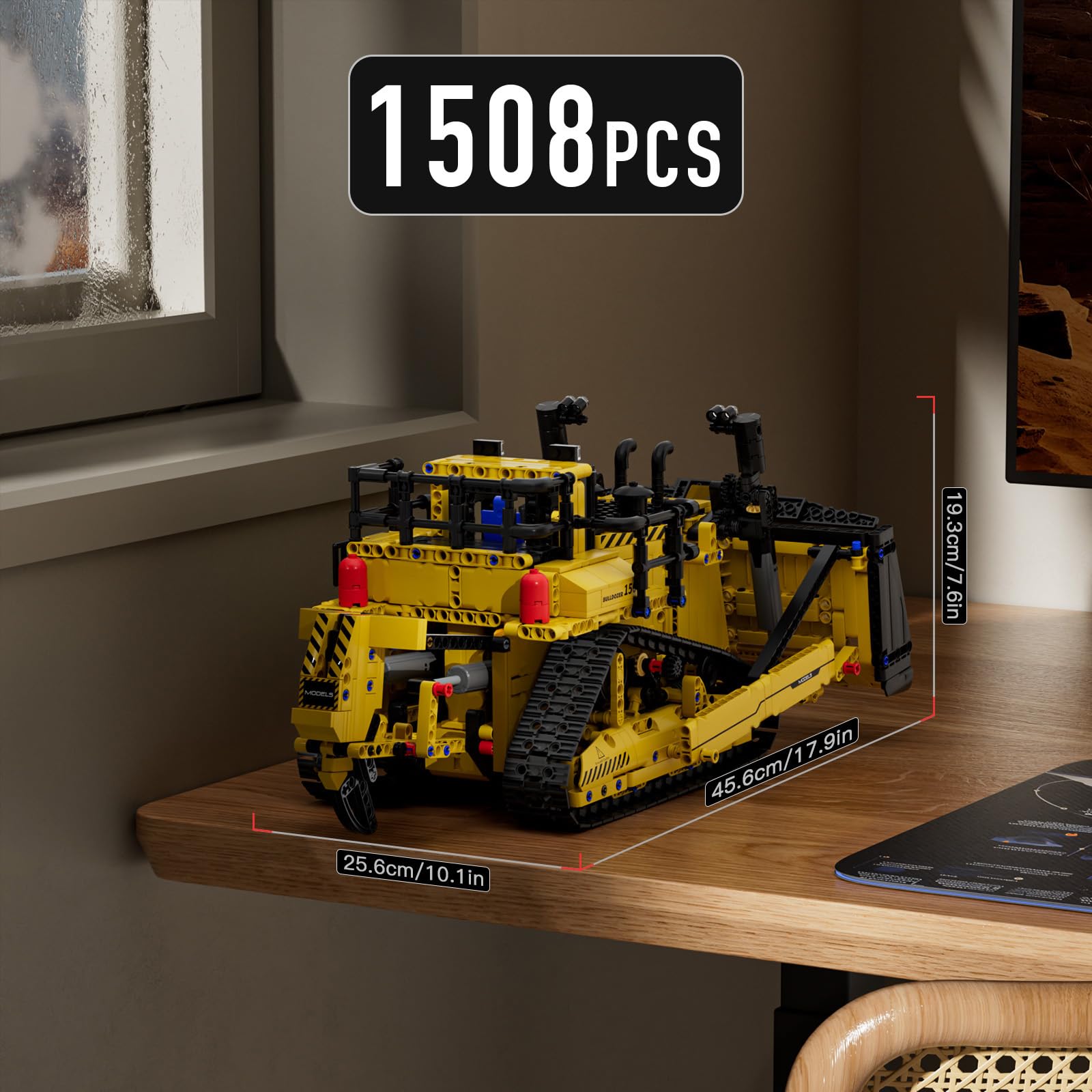 RC Bulldozer Building Set, 1508 Pcs Construction Vehicle Model for 14+