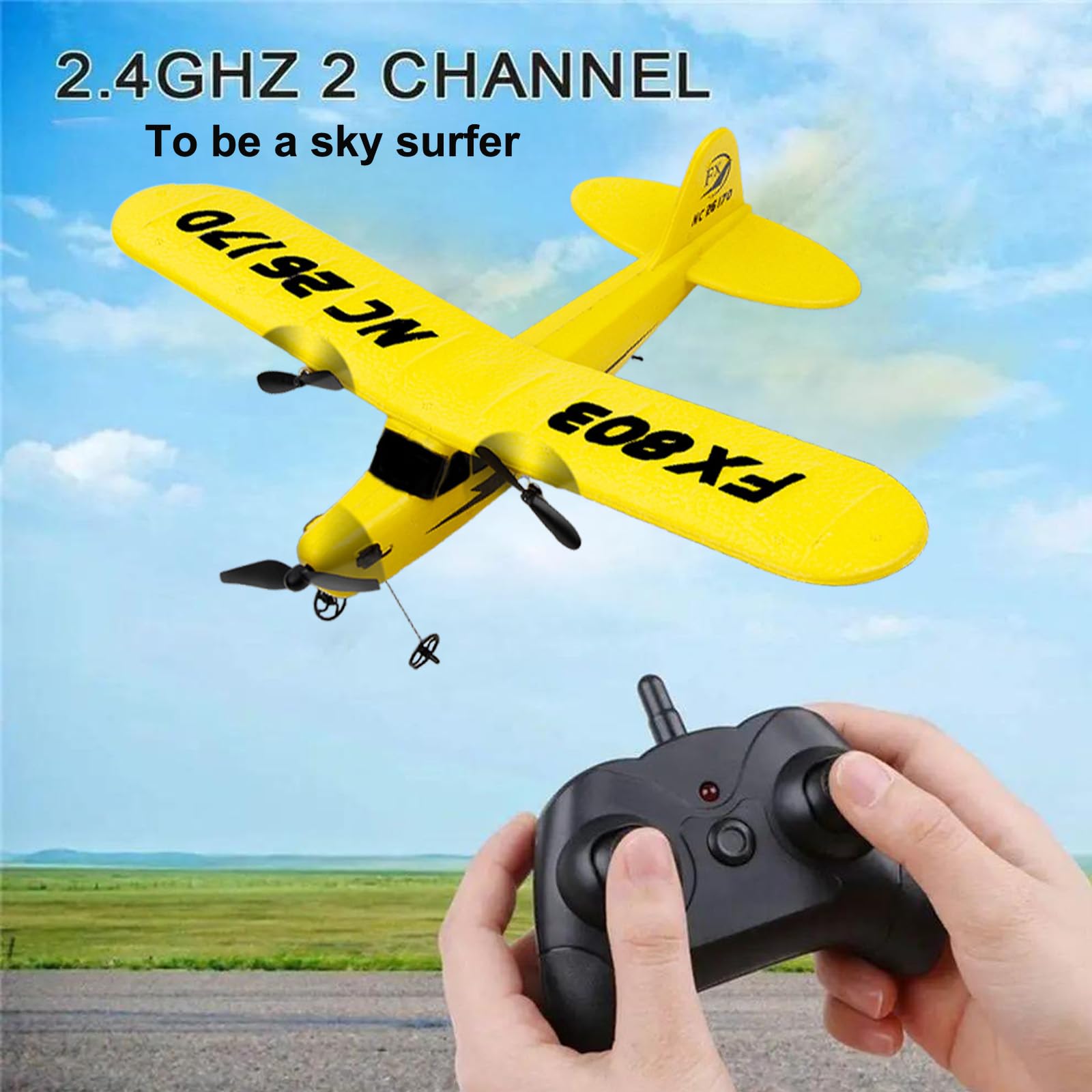 Ouhgnoh RC Airplane 2.4GHz Remote Control Airplane Gyro Easy to Fly Birthday for Beginner Kids Boys (Yellow)