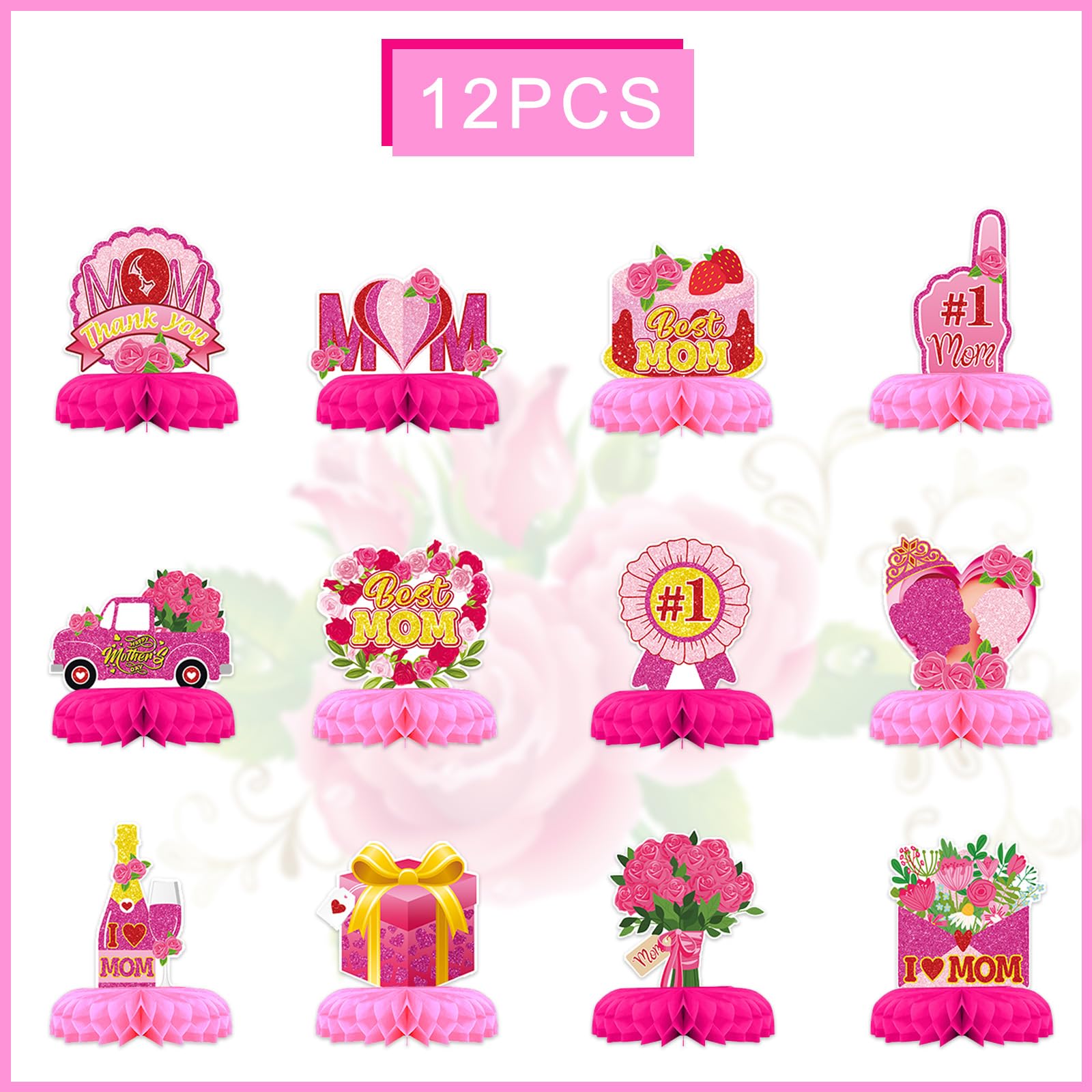 Happy Mother’s Day Party Decorations Honeycomb Centerpieces Best Mom Ever Party Supplies Table Centerpieces Sign Table Topper for Mother’s Birthday