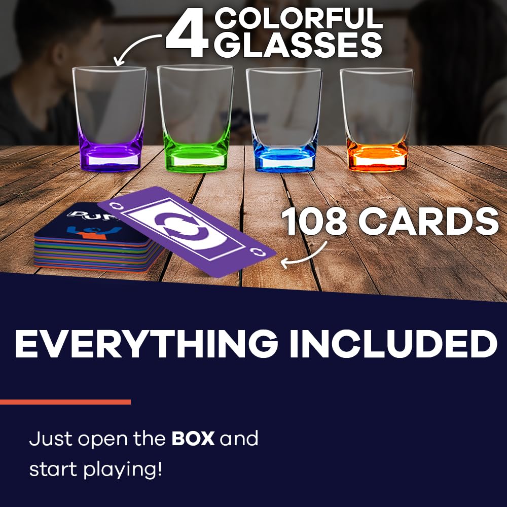 SWOOC DUNZO - Hydrating Version of Classic Card Game with 4 Unbreakable Glasses - Draw Two, Skip, Reverse, Get Loco - Fun Party Game & Funny Gifts