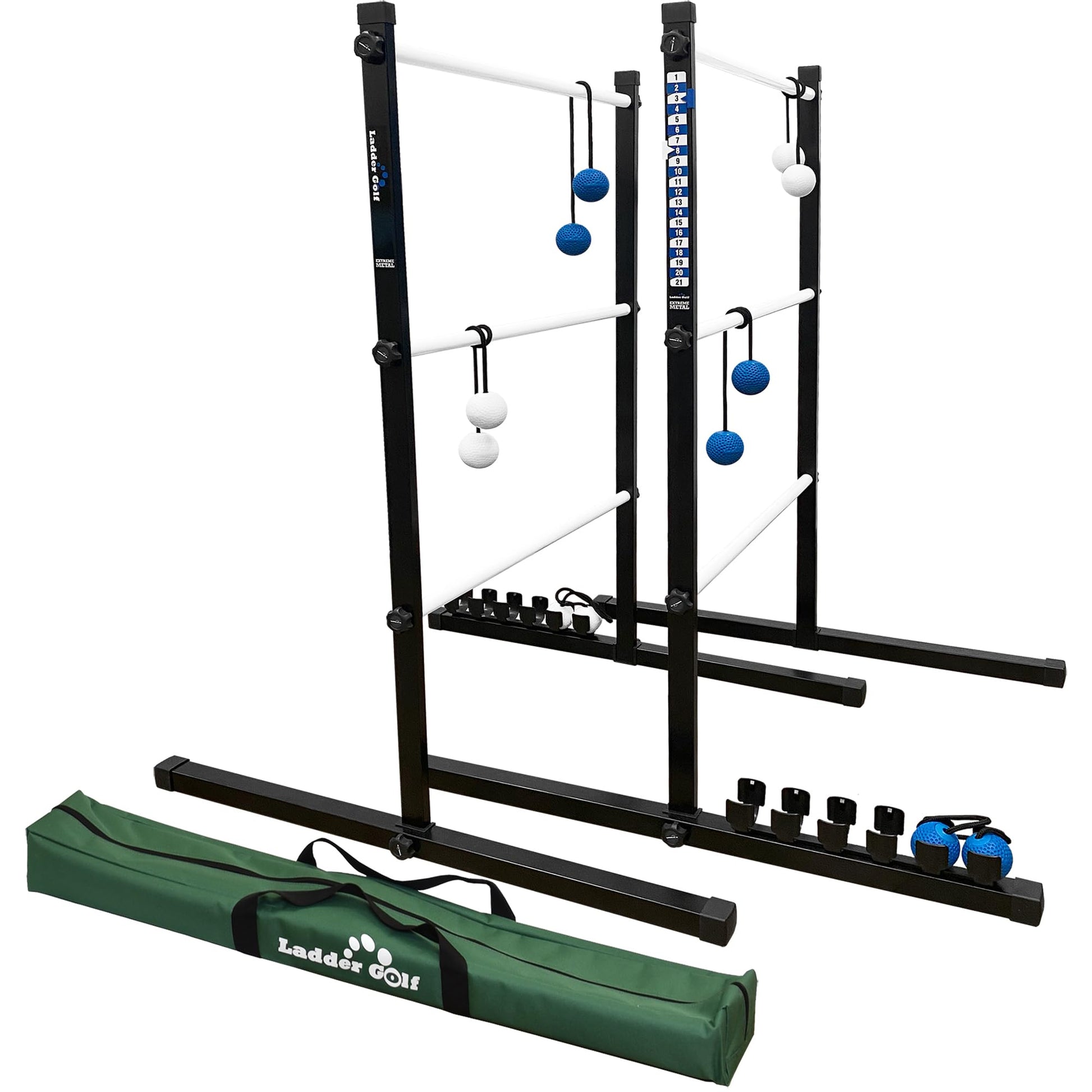 Vivere Ladder Golf Extreme Metal Tournament Edition Ladder Ball Tossing Game with 2 Metal Ladders and 2 Sets of Soft Bolas - Official Equipment