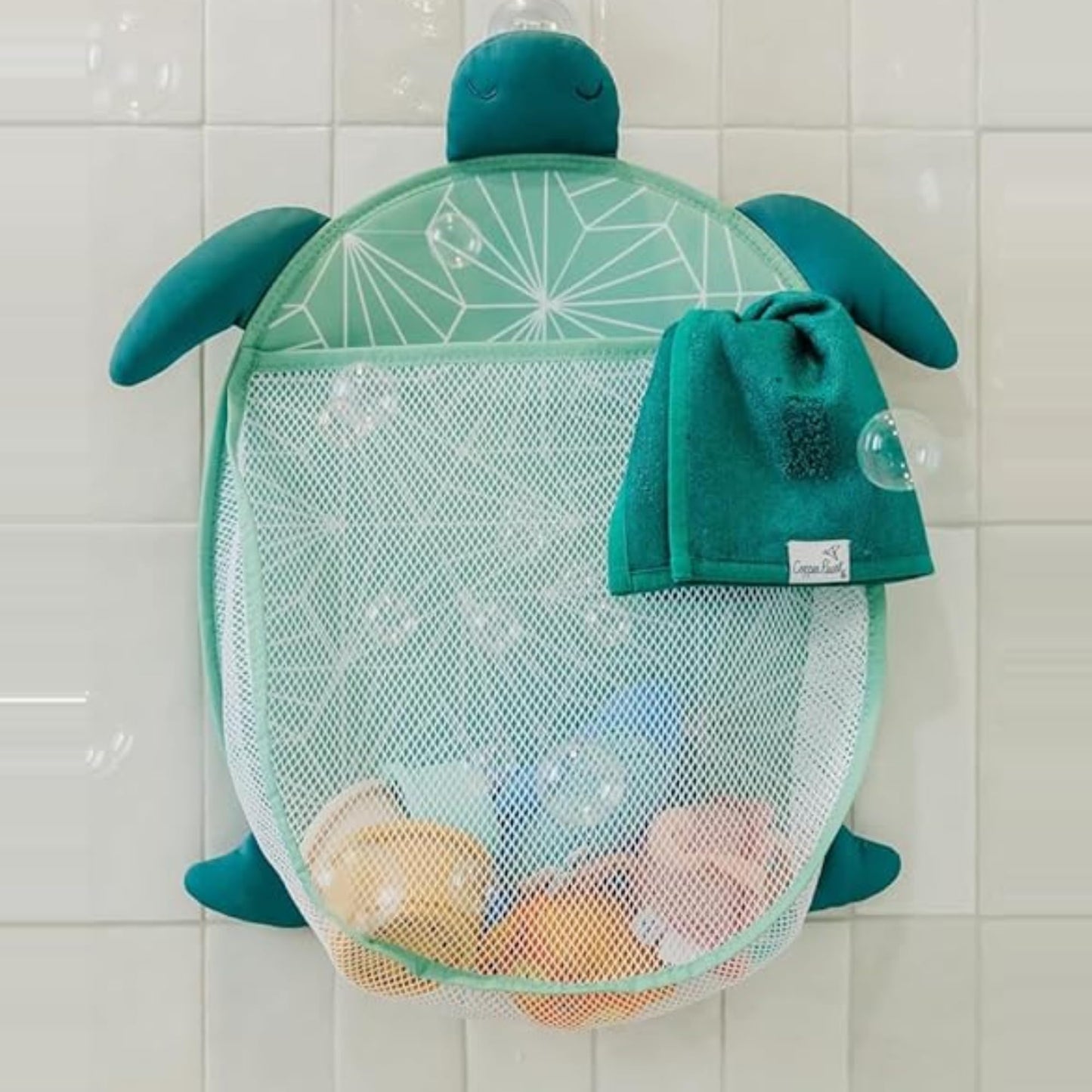 Copper Pearl Oceana Extra-Large Mesh Bath Toy Holder with Suction Cups: Quick-Dry Bath Toy Storage Net for Bathtub
