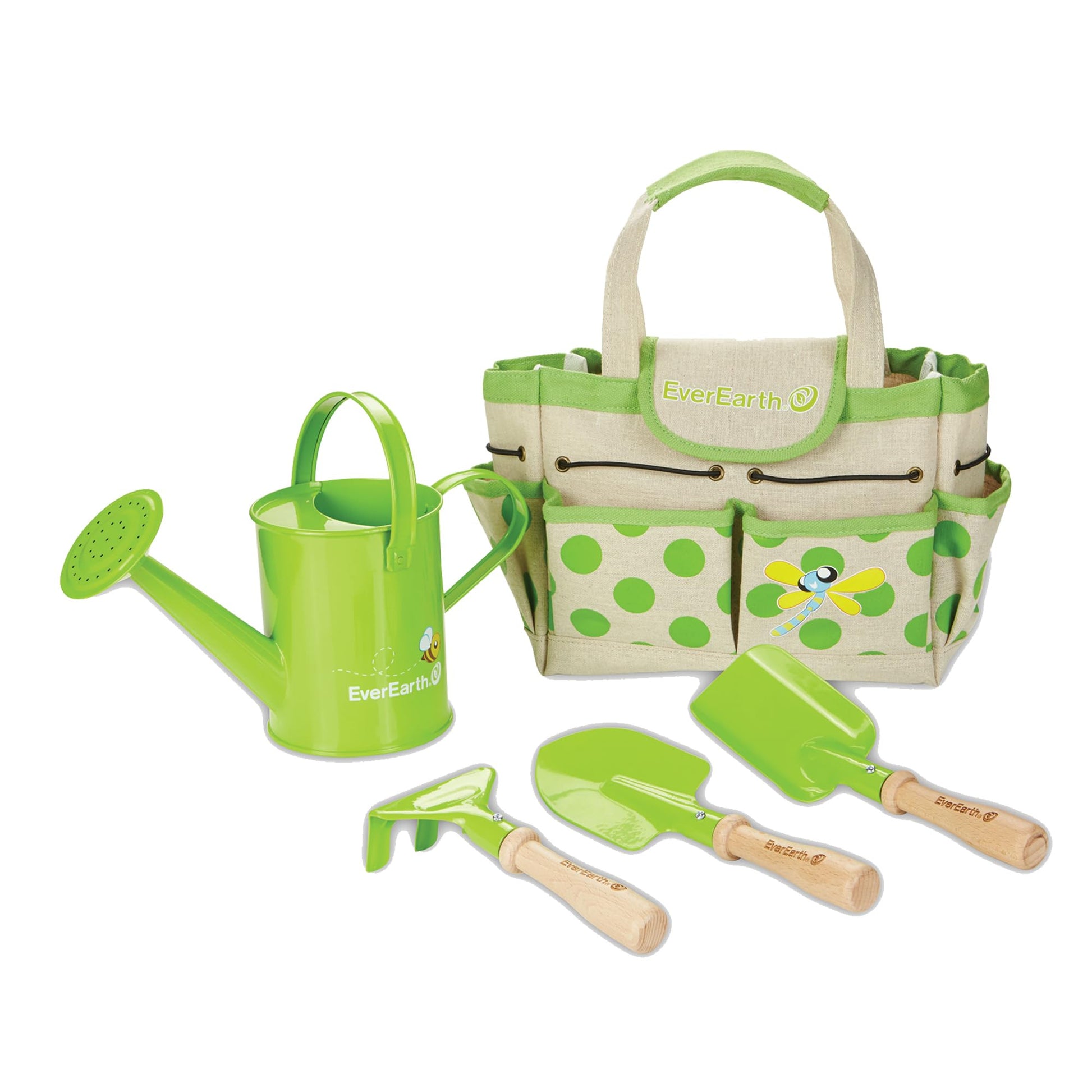 EverEarth Kids Metal Gardening Tools Set, Childrens Gardening Tool Kit with Canvas Tote Bag and Metal Watering Can, Metal Hand Rake, Trowel