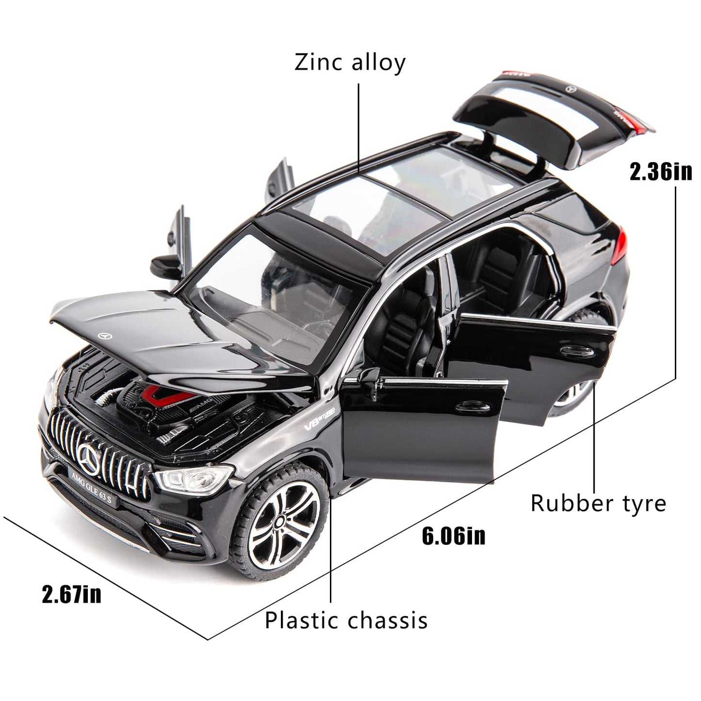 WAKAKAC 1/32 Scale AMG GLE 63S SUV Toy Car, Alloy Diecast Collectible Pull Back Car Model with Light and Sound Toy Vehicles for Adults Boys Girls Gift