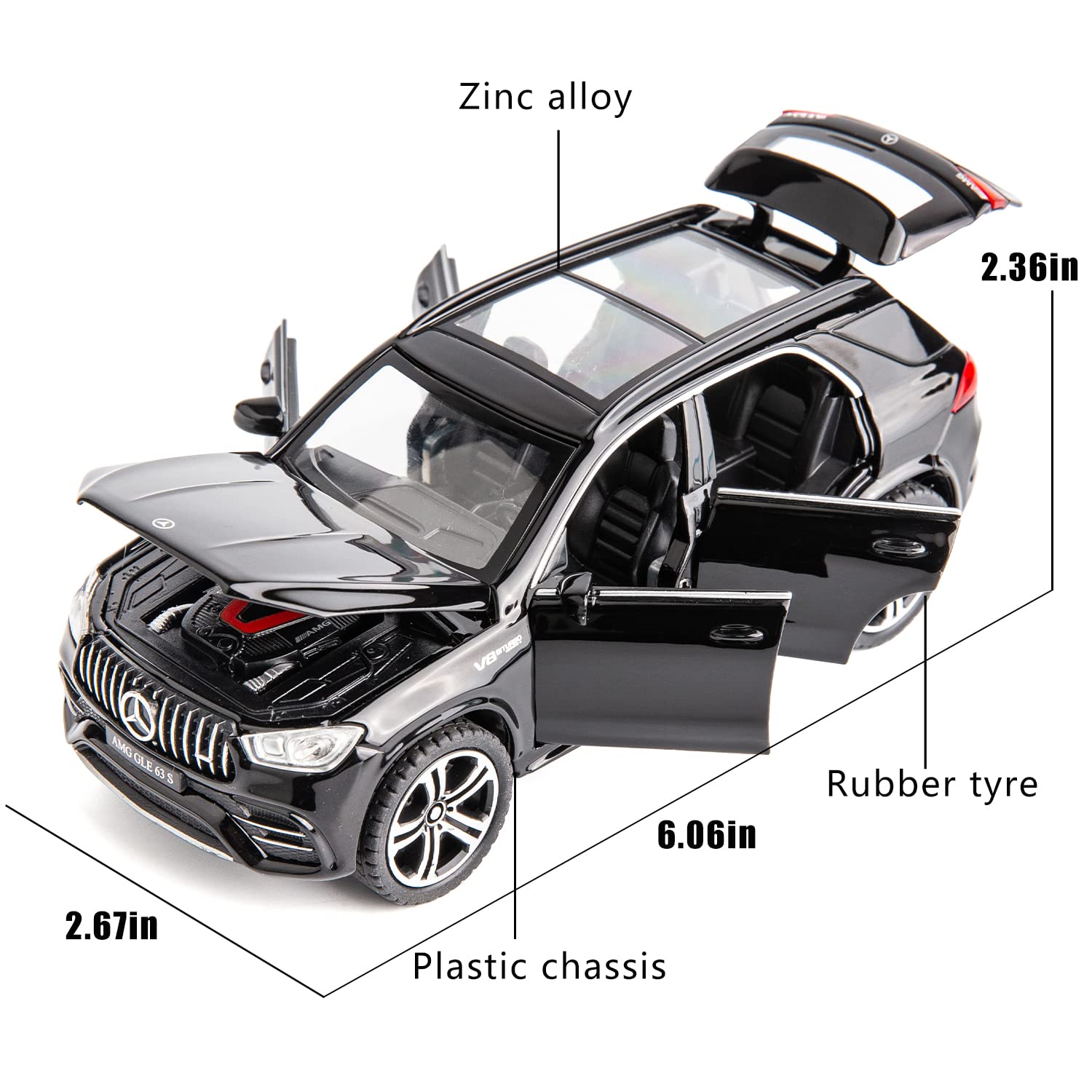 WAKAKAC 1/32 Scale AMG GLE 63S SUV Toy Car, Alloy Diecast Collectible Pull Back Car Model with Light and Sound Toy Vehicles for Adults Boys Girls Gift