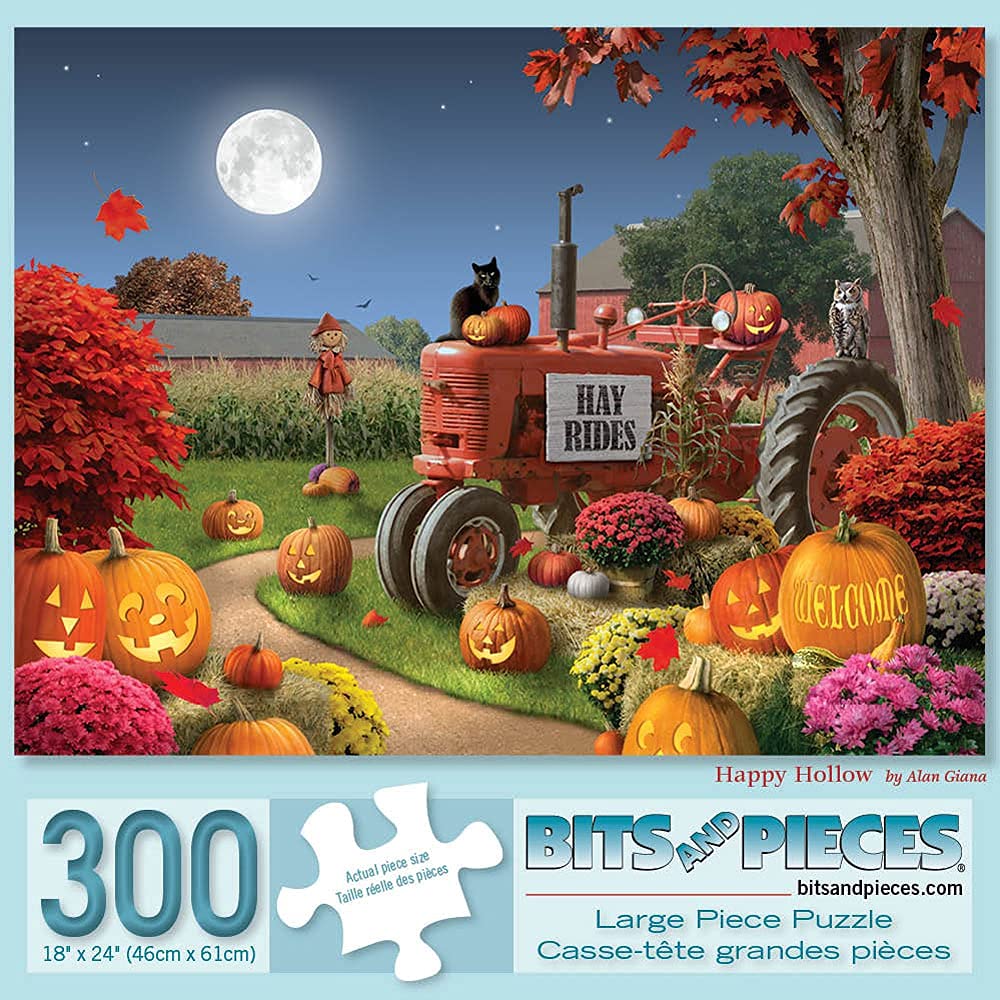 Bits and Pieces - Large 300 Piece Jigsaw Puzzle for Adults - ‘Happy Hollow’ -Halloween Jigsaw Puzzle by Artist Alan Giana …, Completed Puzzle Size