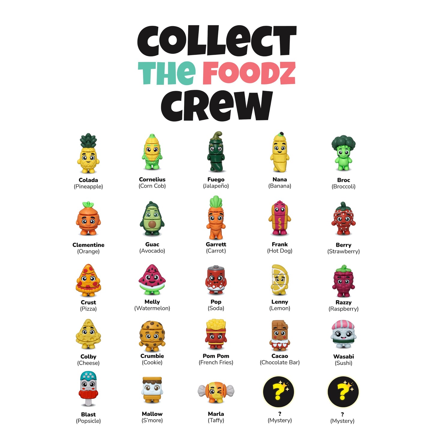 Wigglitz Foodz 25 Pack with Storage Pouch - 25 Collectible Wiggly Fidget Toys - Award-Winning, Plant-Based, Made in USA - Foodz Series Characters for