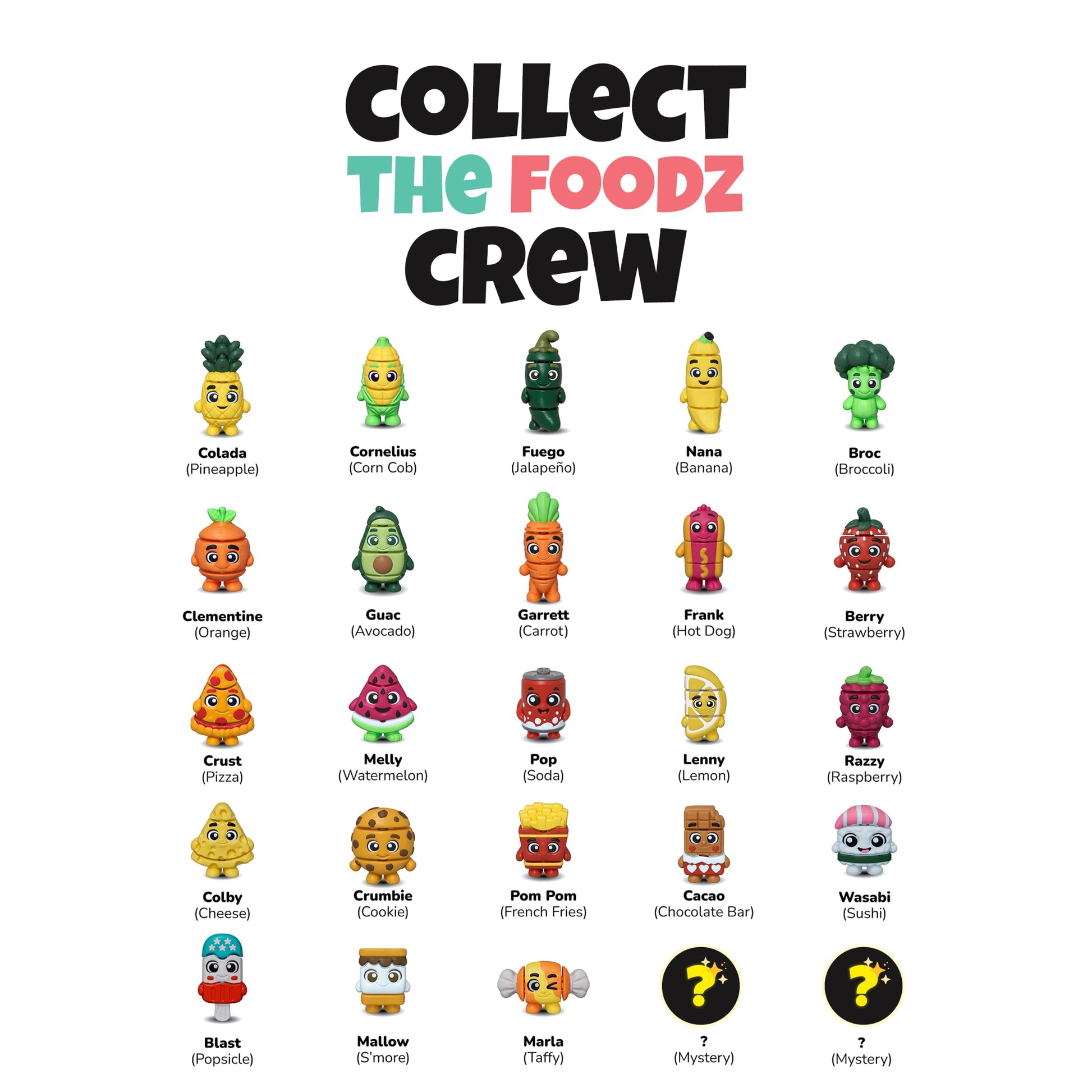 Wigglitz Foodz 25 Pack with Storage Pouch - 25 Collectible Wiggly Fidget Toys - Award-Winning, Plant-Based, Made in USA - Foodz Series Characters for