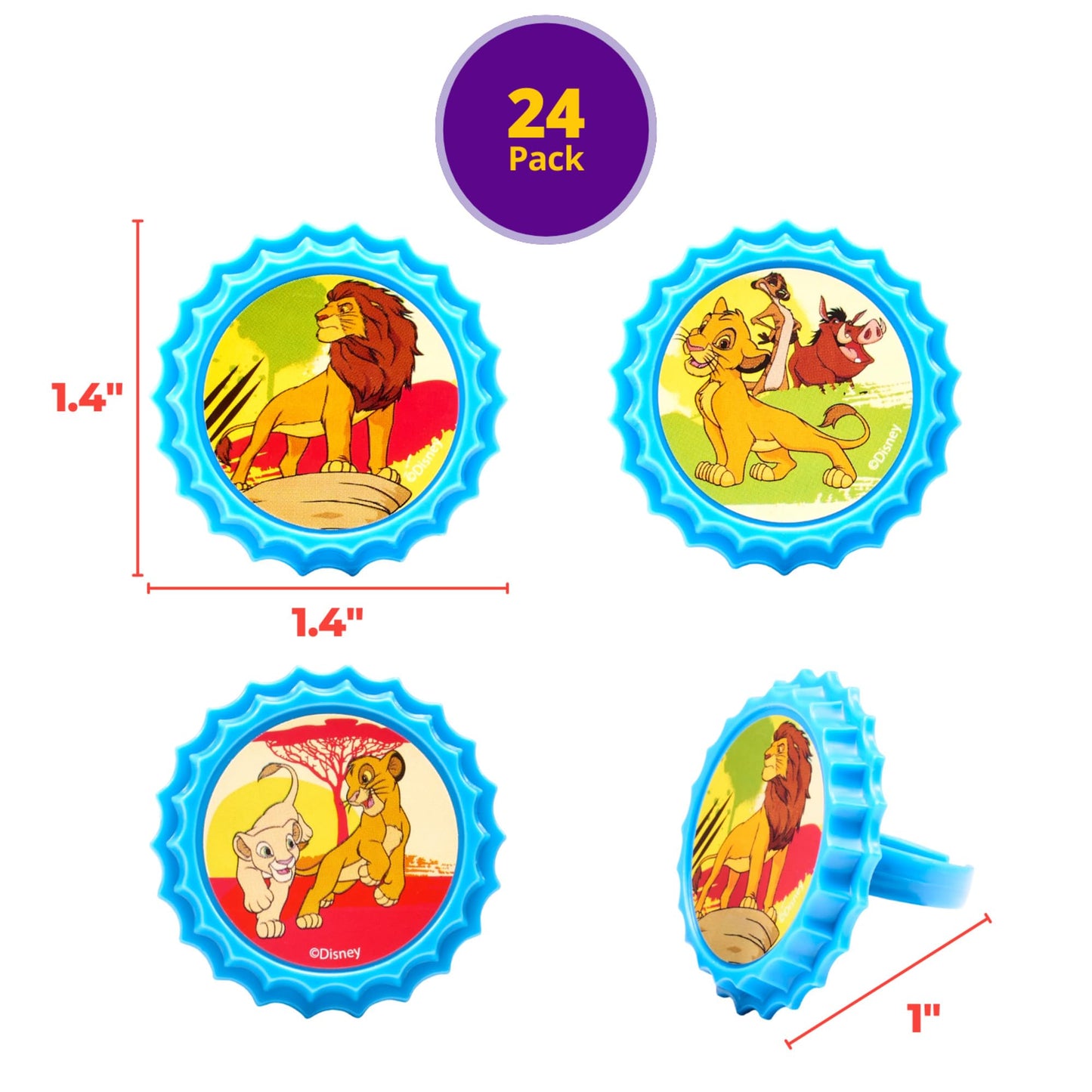 DecoPac Lion King Cupcake Rings, 24 Disney's The Lion King Cupcake Decorations Featuring Simba, Timon, Pumbaa, & Nala, For Birthday Parties