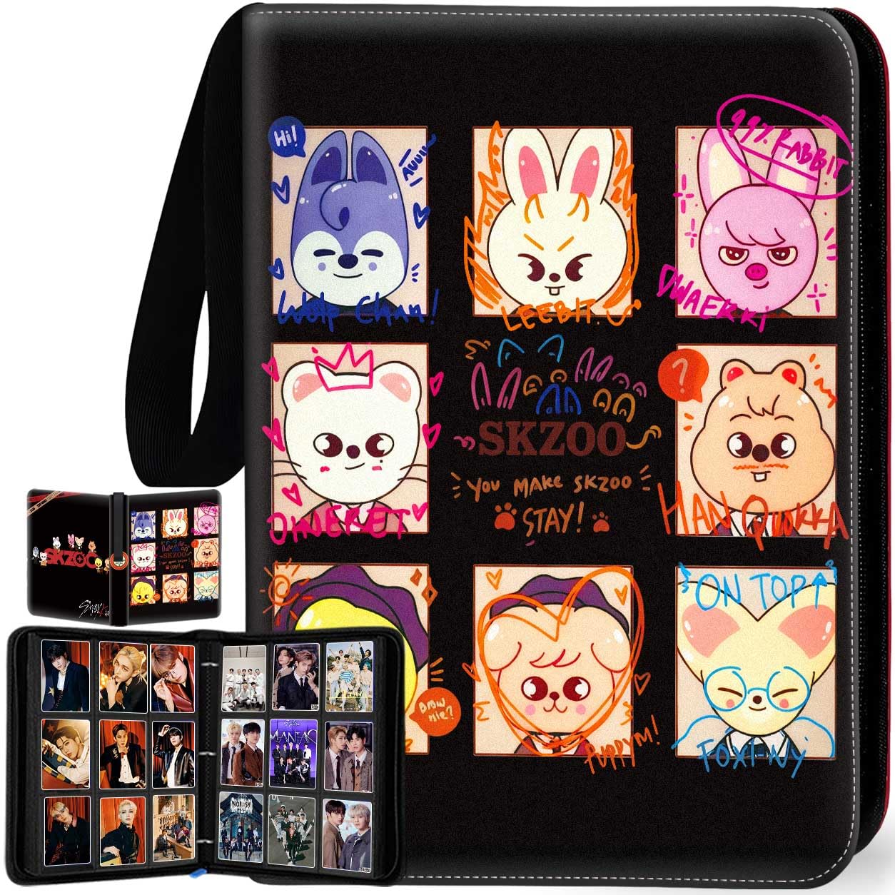Stray Photocards Binder 1008 Pockets, Stray Fans Gifts & SKZOO Merch Collectors, 9-Pocket Portable Waterproof Display Kpop Photo Cards Collector Ablum