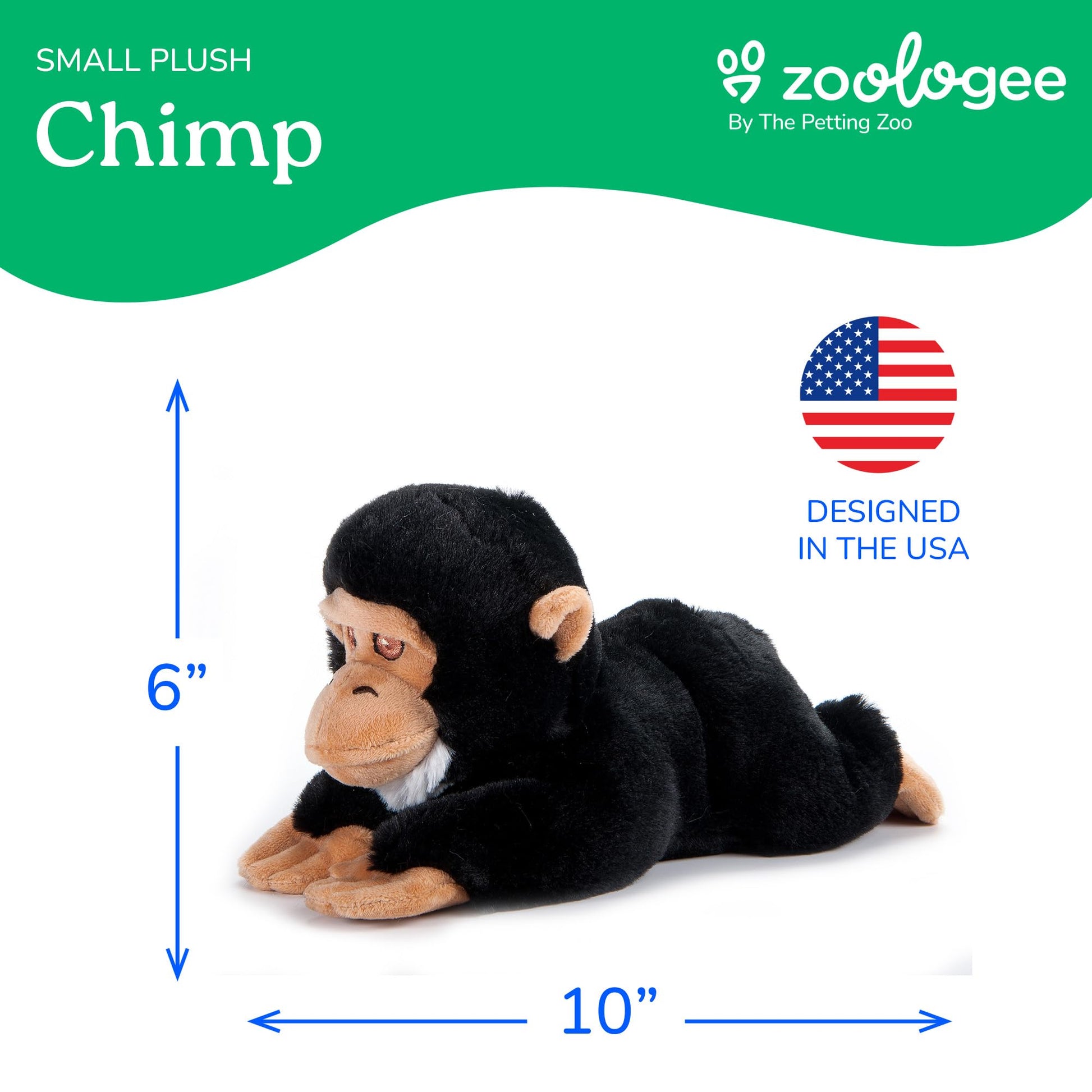 The Petting Zoo Chimp Stuffed Animal Plushie, Gifts for Kids, Earth Keeperz Wildlife Animals, Zoologee Black Chimp Plush Toy, 10 inches