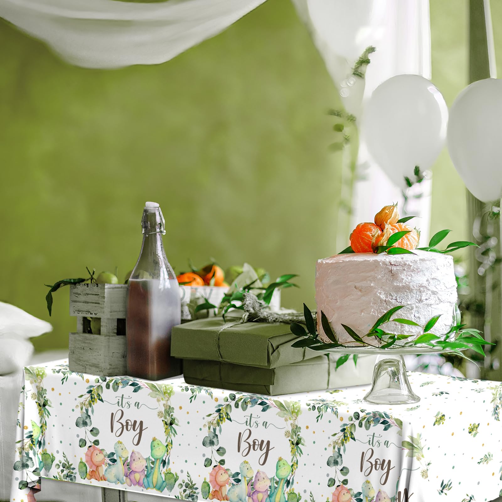 3pcs Dinosaur Baby Shower Tablecloth for Boy Dino Baby Shower Decorations Disposable Waterproof It's a Boy Table Cover, Dinosaur Theme Baby Boy Shower