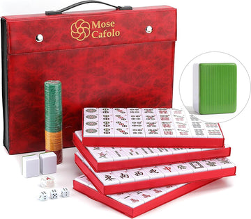 Mose Cafolo Professional Chinese Mahjong Game Set 146 Numbered Large Size Tiles with Carrying Travel Case, Complete Mahjong Tiles Set (Majiang
