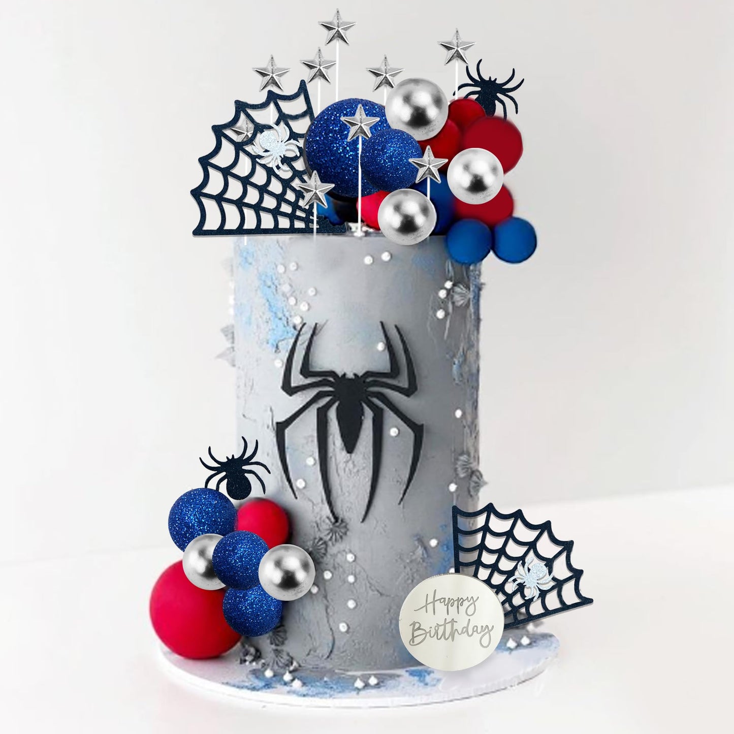 Spider Cake Topper with Spider Web Balls Stars for Spider Theme Birthday Supplies (Spider)