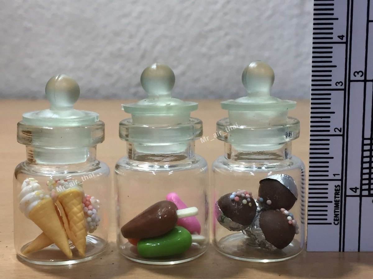 3pc Miniature Food Chocolate Cookie Cake Dollhouse Donut Candy in Clear Glass Mini Bottle fruit Food #MF055