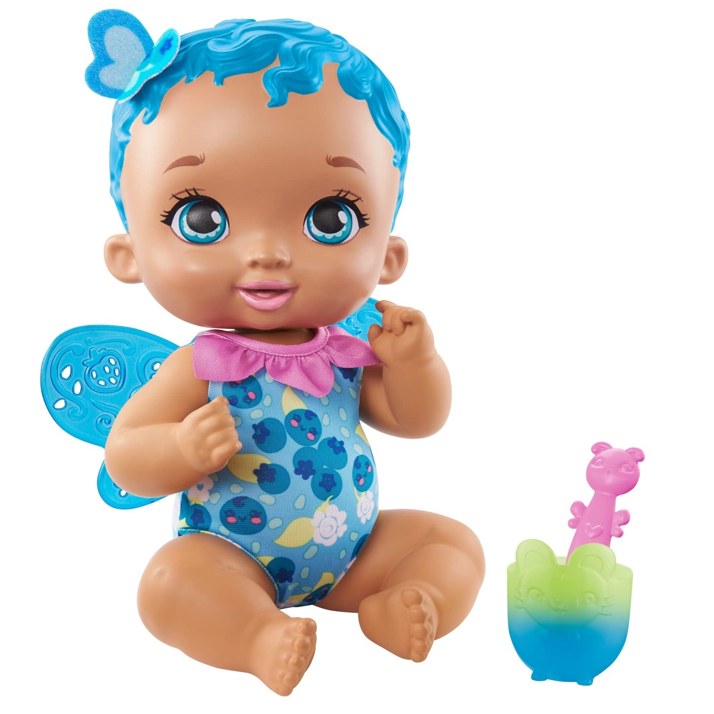 My Garden Baby GYP01 Berry Hungry Baby Butterfly Doll (30-cm / 12-in), Blueberry-Scented with Color-Change Spoon & Cup, for Kids Ages 2Y+, Multicolor