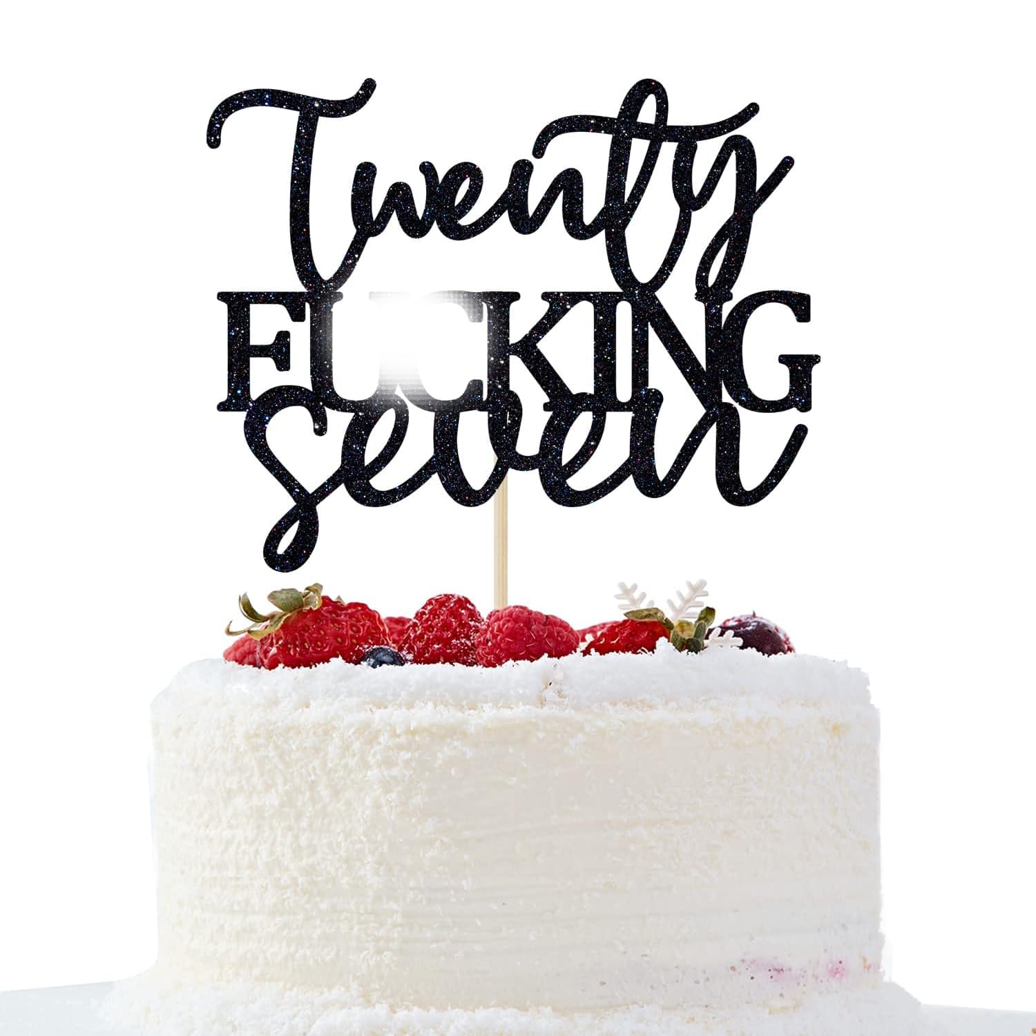 Twenty Seven Cake Topper - Happy 27th Birthday Cake Decor - Cheers to 27 Years Birthday Party Decorations Supplies, Black Glitter