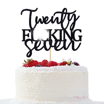 Twenty Seven Cake Topper - Happy 27th Birthday Cake Decor - Cheers to 27 Years Birthday Party Decorations Supplies, Black Glitter