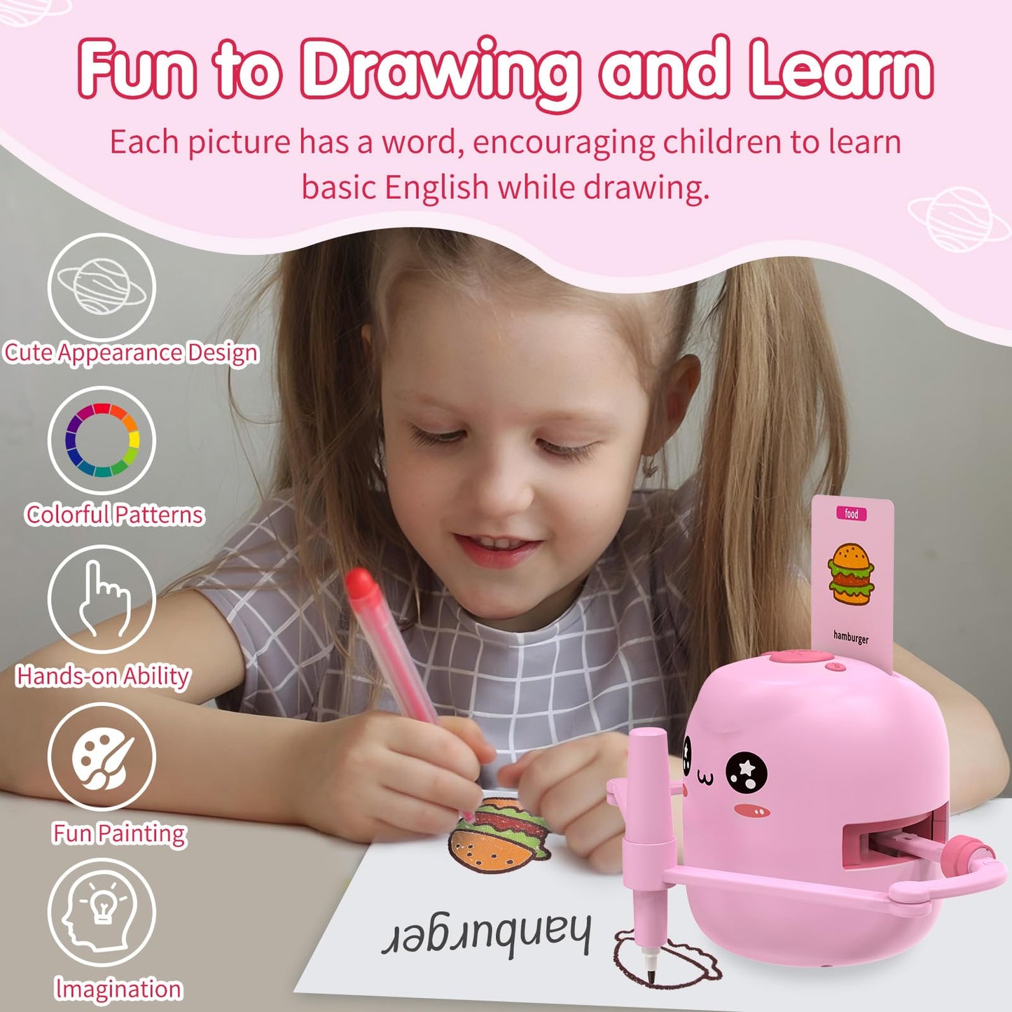 Drawing Robot for Kids, Voice Interactive Educational Drawing Robot, Montessori Painting Learning Toys with 150 Cards, Christmas Birthday Party Gift