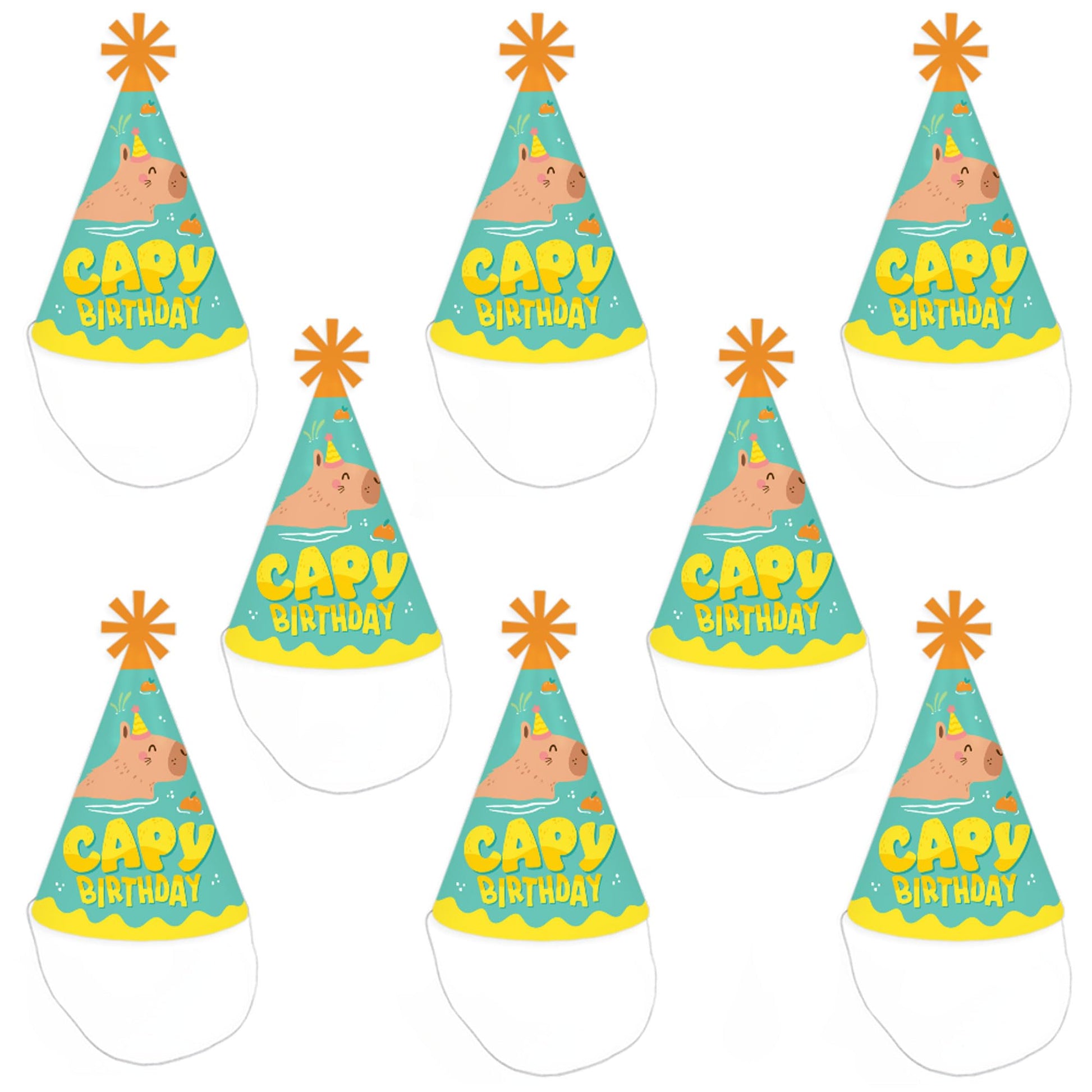 Big Dot of Happiness Capy Birthday - Cone Happy Birthday Party Hats for Kids and Adults - Set of 8 (Standard Size)
