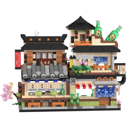 JYLWSMHMU Japanese Izakaya Building Blocks Set Street Scene Mini Architecture Model Kit Micro Bricks Japanese House Shop Detailed Display Collectible