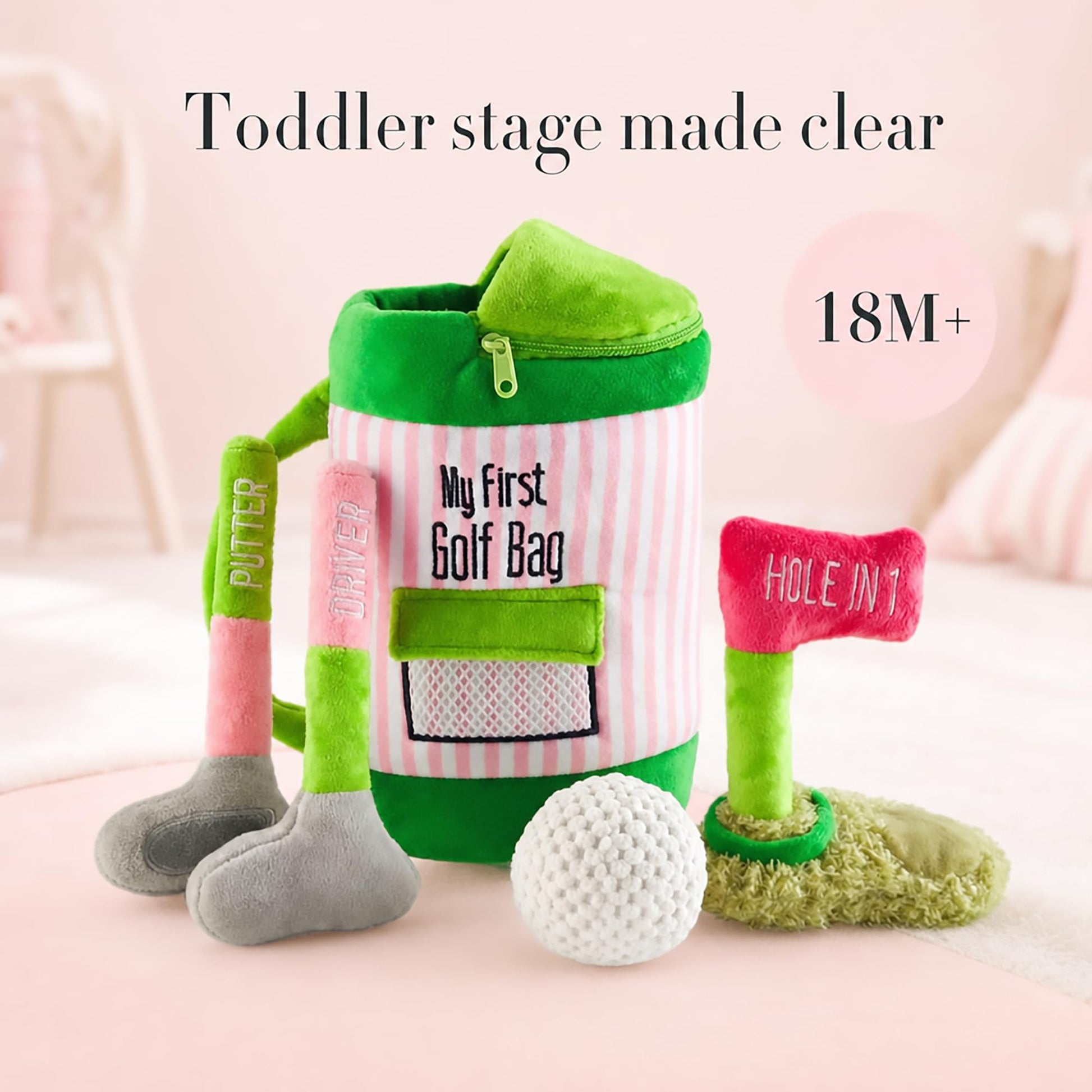 Mud Pie Pink Golf Plush Play Set, Baby Golf Bag Toy