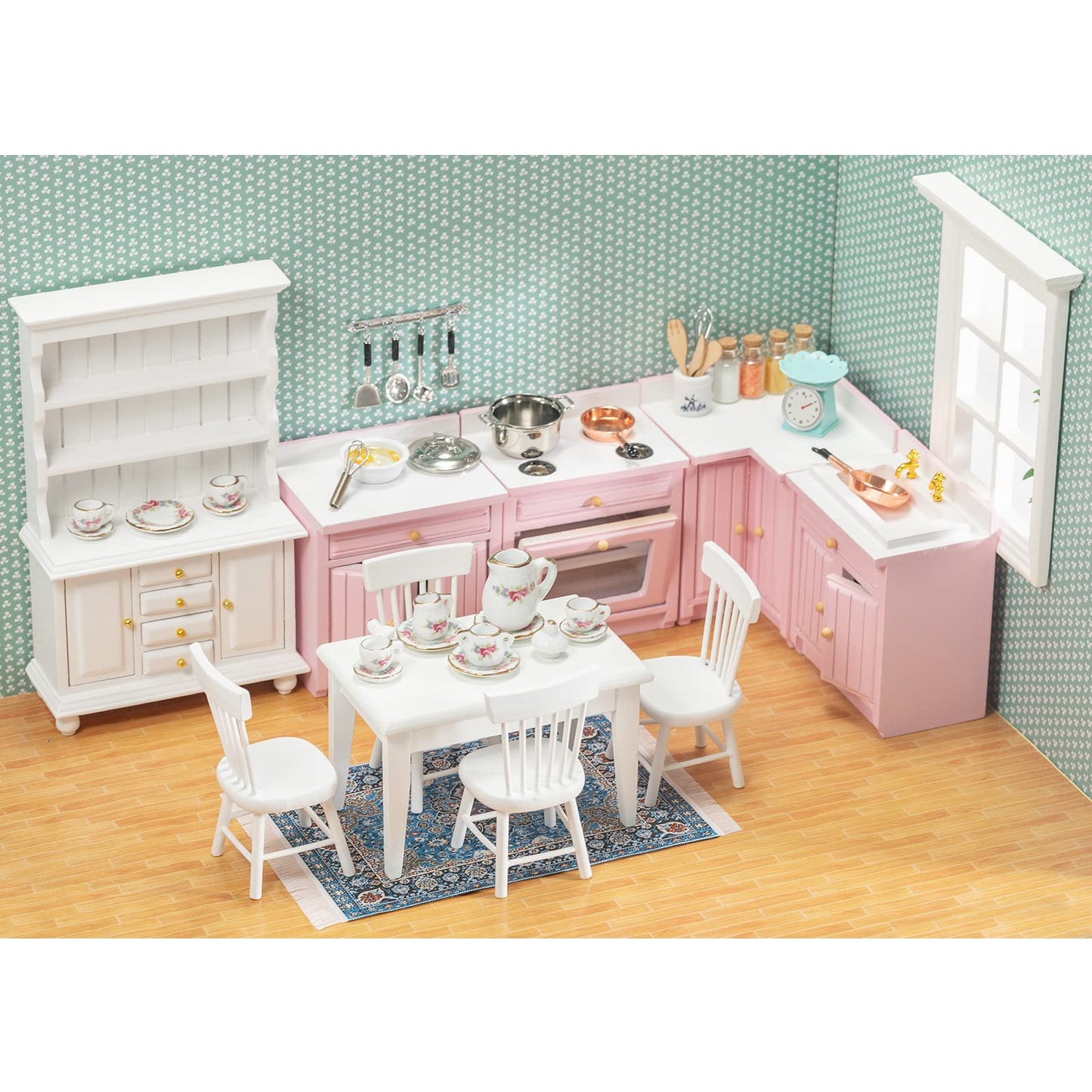 SAMCAMI Miniature Dollhouse Furniture 1 12 Scale - Doll House Furniture Toys for Dollhouse Kitchen - Wooden Dollhouse Furniture Set Incl Dining Table