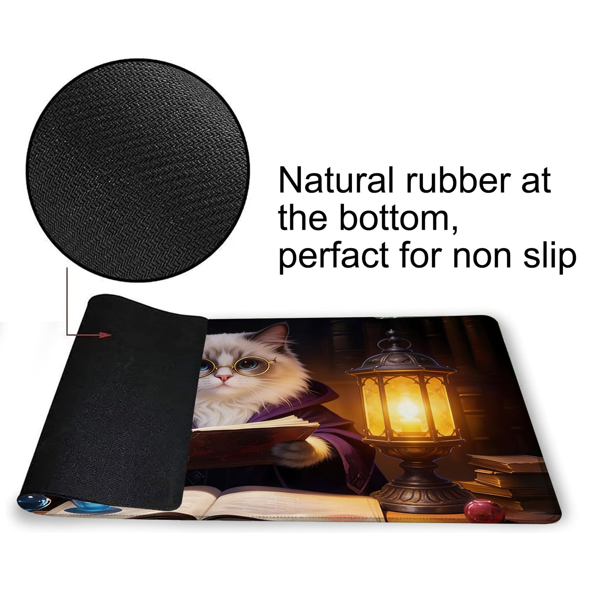 Playmat for MTG Cat Magic Play Mat 24x14 Inch Card Game Mat for Magic The Gathering TCG PTCG Playmat with Free Storage Bags Non-Slip Backing