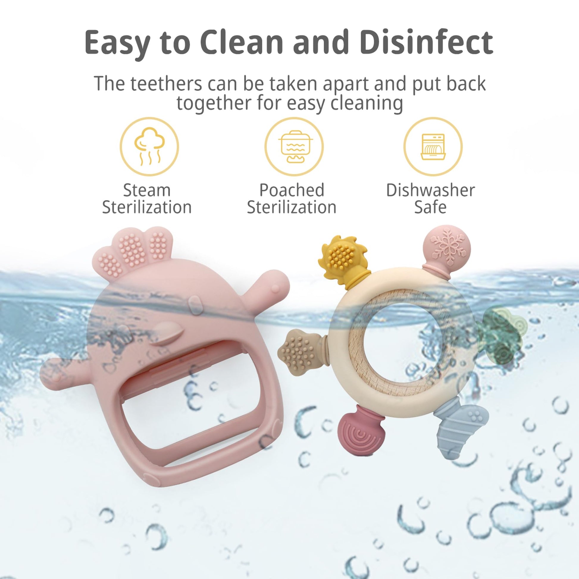 Komfy LilLove 2 Pack Baby Teething Toys for 0-6 & 6-12 Months, Food Grade Silicone Teething Mitten No Drop Teether and Ring Teether, BPA Free