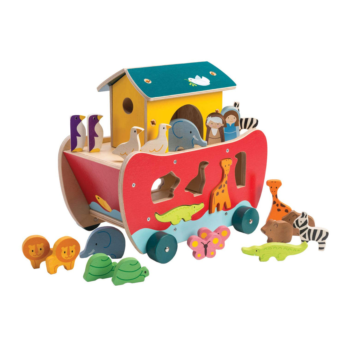 Tender Leaf Toys - Wooden Noah’s Ark Animal Shape Sorter Toy - Encourages Imaginative Play, Improves Recognition and Problem Solving Skills - 3 Years
