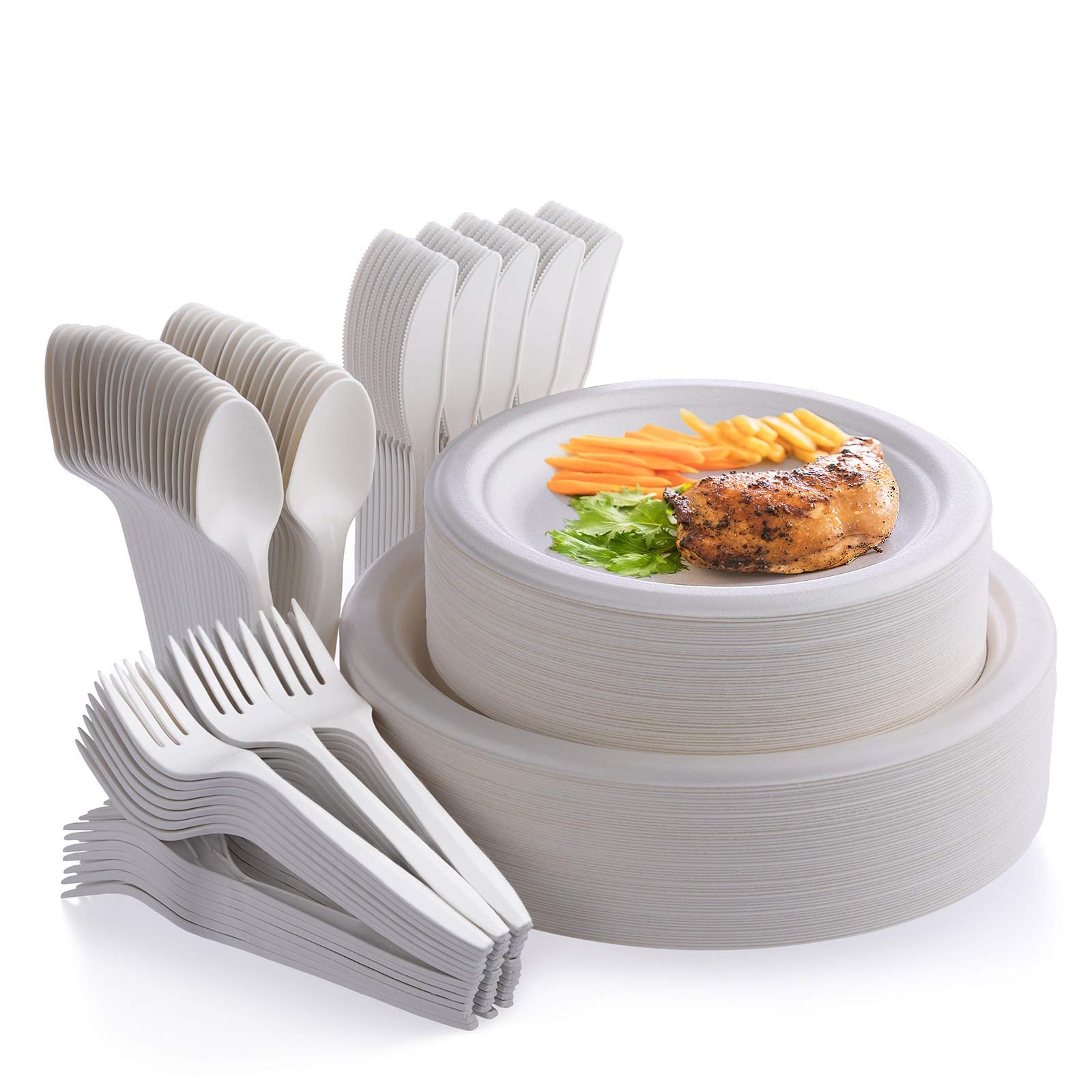 Fuyit Compostable Paper Plates with Cutlery Set, Disposable Dinnerware
