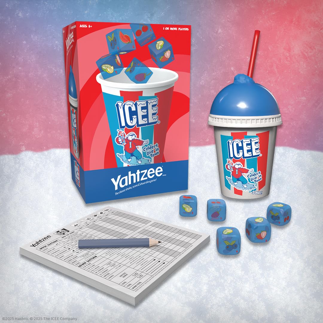 YAHTZEE: ICEE Edition, Exclusive Collectible Cup Shaker, Roll the Dice Featuring Your Favorite Flavors Cherry, Blue Rasberry & More, Classic Dice
