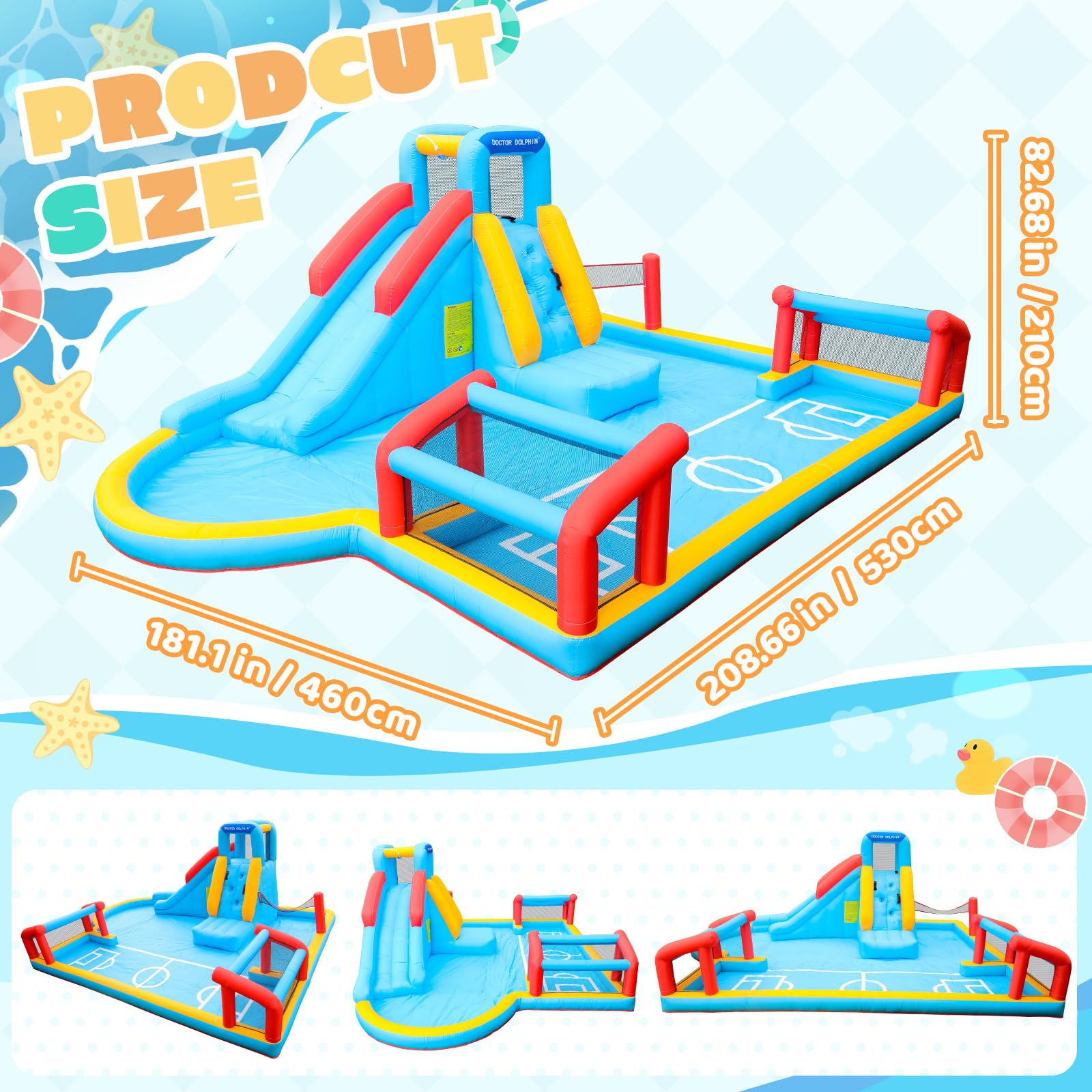 Doctor Dolphin Bounce House for Kids, Inflatable Bounce House with Slide, Kids Bouncy House, Inflatable Water Slide Bouncy Castle for Dry and Wet