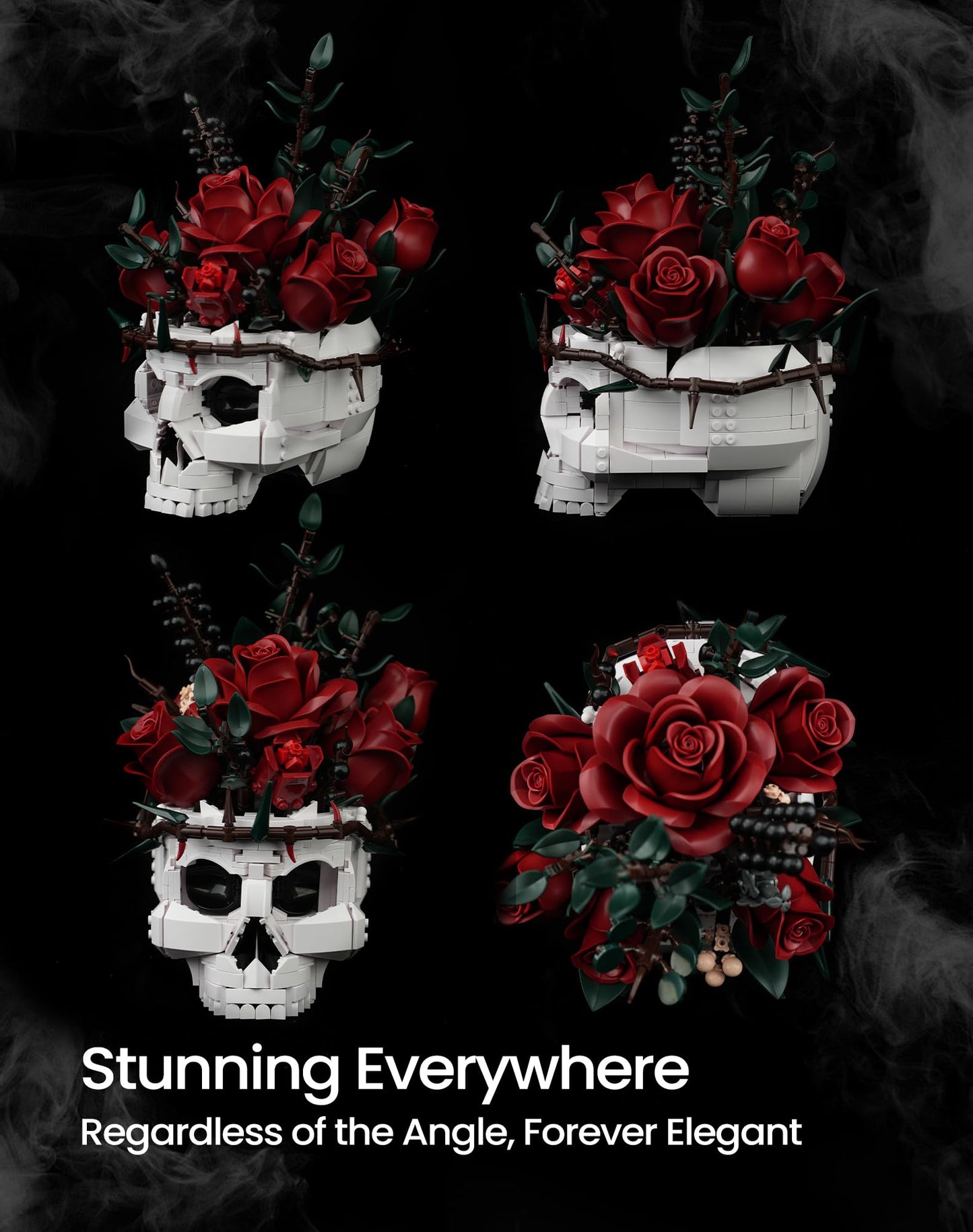 iATOM Skull Roses Flower Bouquet Building Set, Botanical Collection Kit for Adult Women, Birthday Gifts for Mothers Day