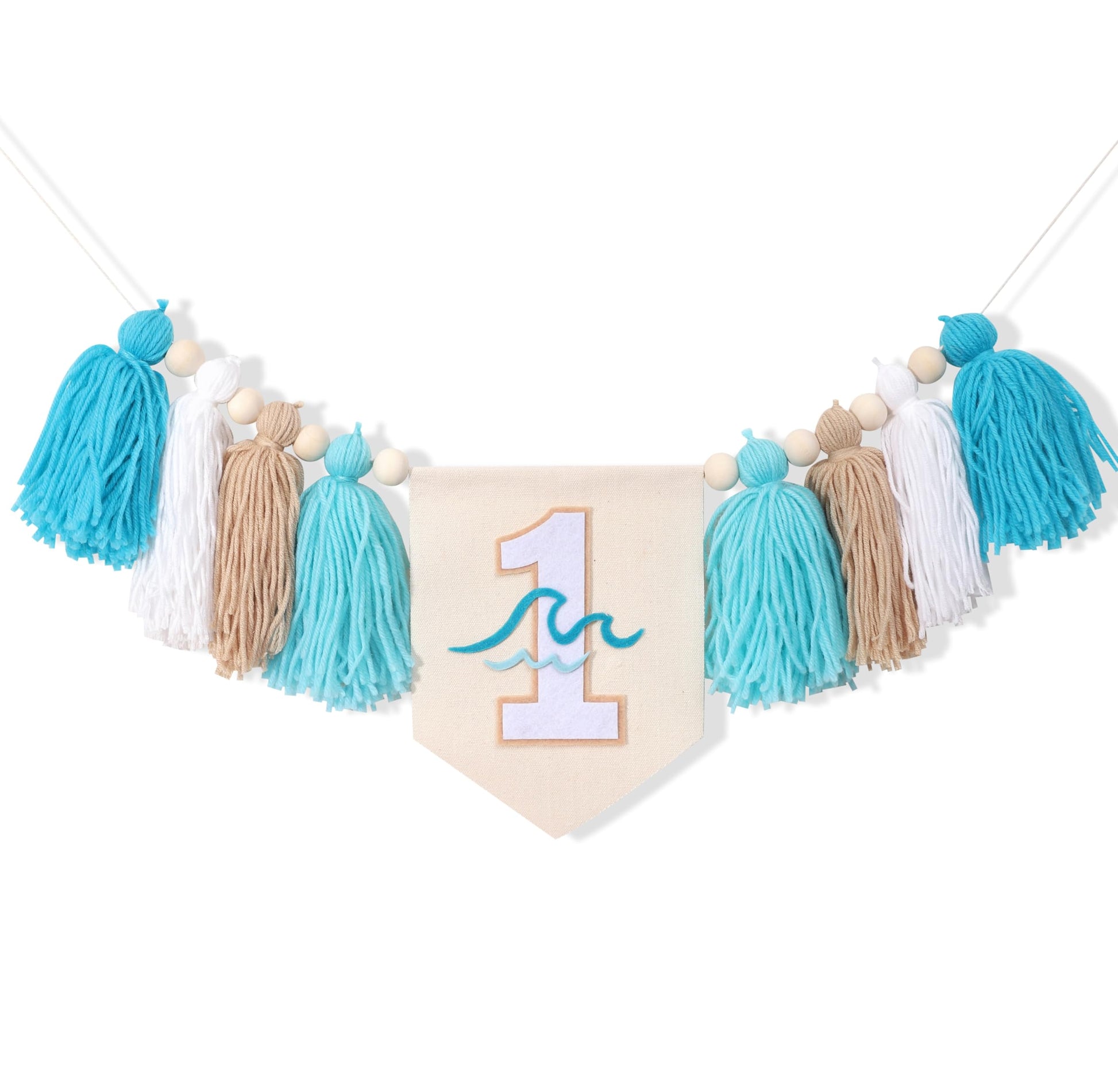 Big One Surf High Chair Banner - Wave 1st Birthday Decoration for Boys, Tassel Garland