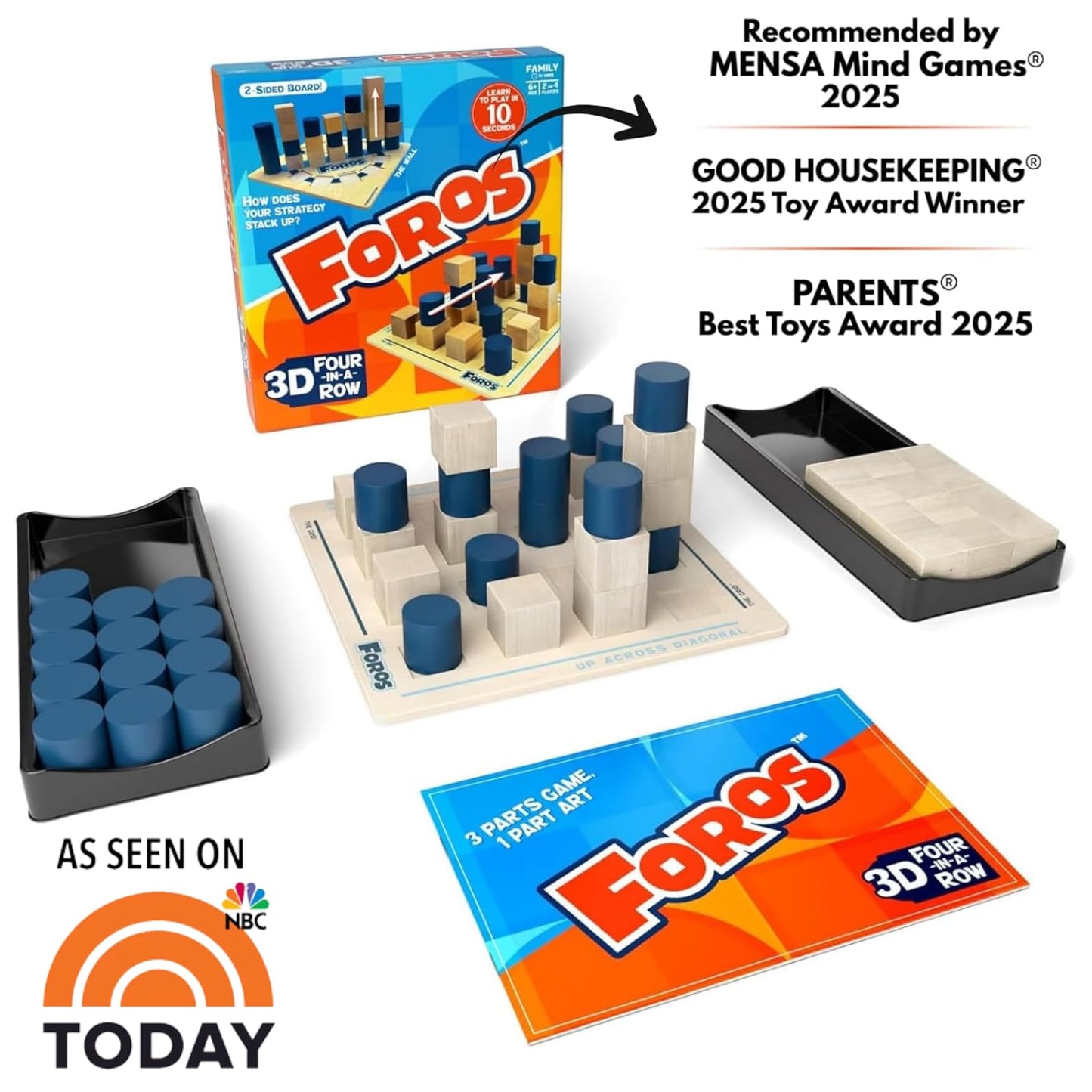 Foros 3D Board Game | Strategic Wooden Game with Unique Play | Family Game for Kids & Adults | Fun Entertainment for Game Night | Fast Paced, Easy
