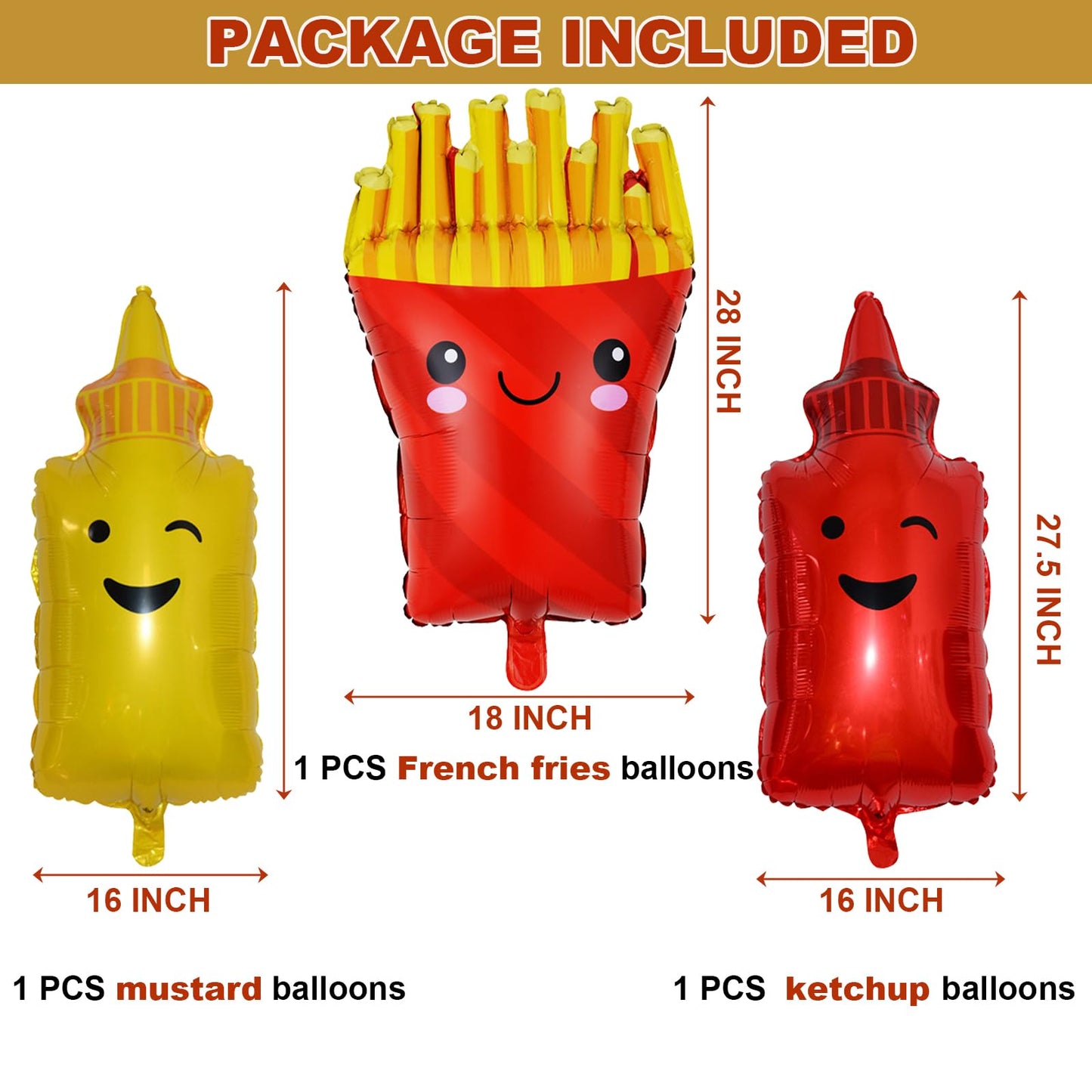 BBQ Party Balloons,5Pcs Food Themed Foil Balloons Hot Dog Hamburger Ketchup French fries Mustard Bottle for Picnic Snacks Baby Shower Birthday Party
