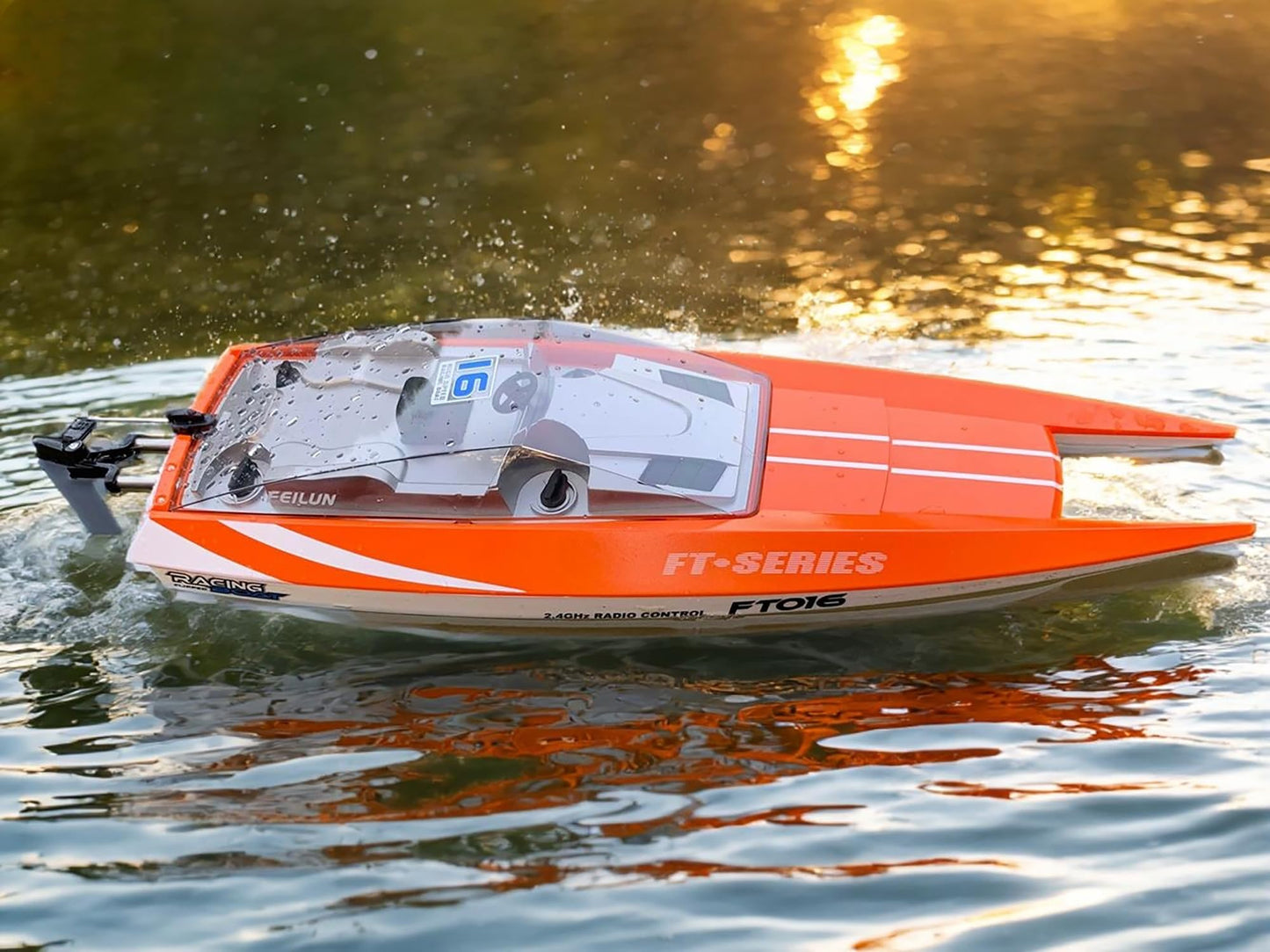 FT016 Remote Control Boat RC Submarine Ship Racing Speedboat 30km+ for Boys Adults Lake Pool Auto Water Cool, As Big as Feilun ft012 rc Boat (18.9")